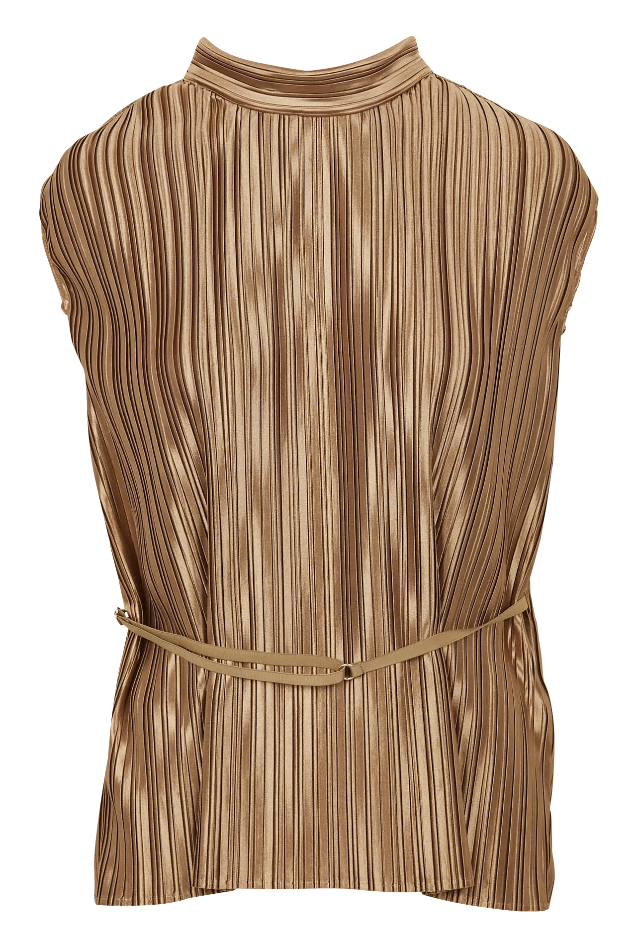 Top sans manches en tissu plissé et lamé Doré