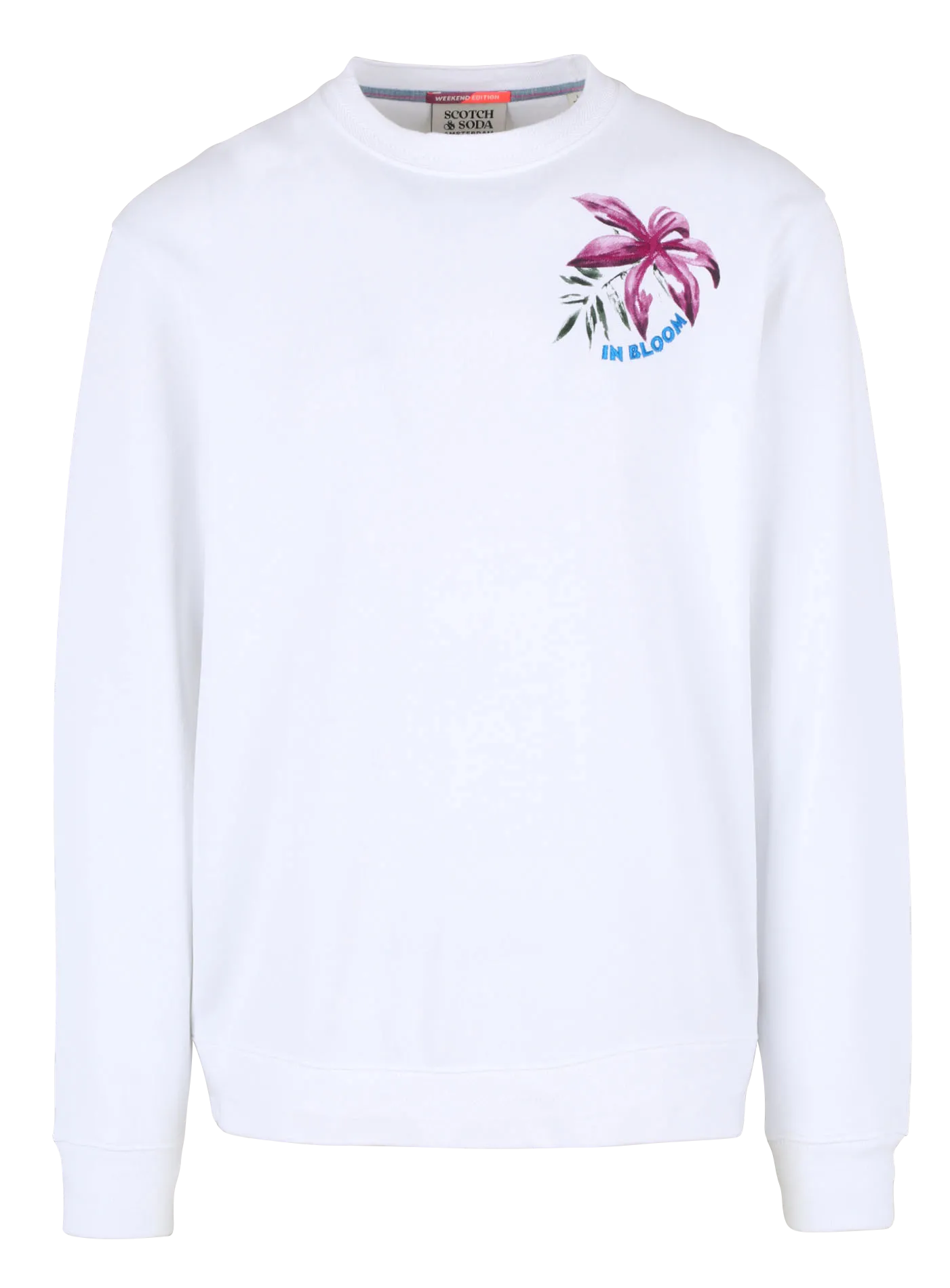 Sweat col rond imprimé et jacquard Blanc