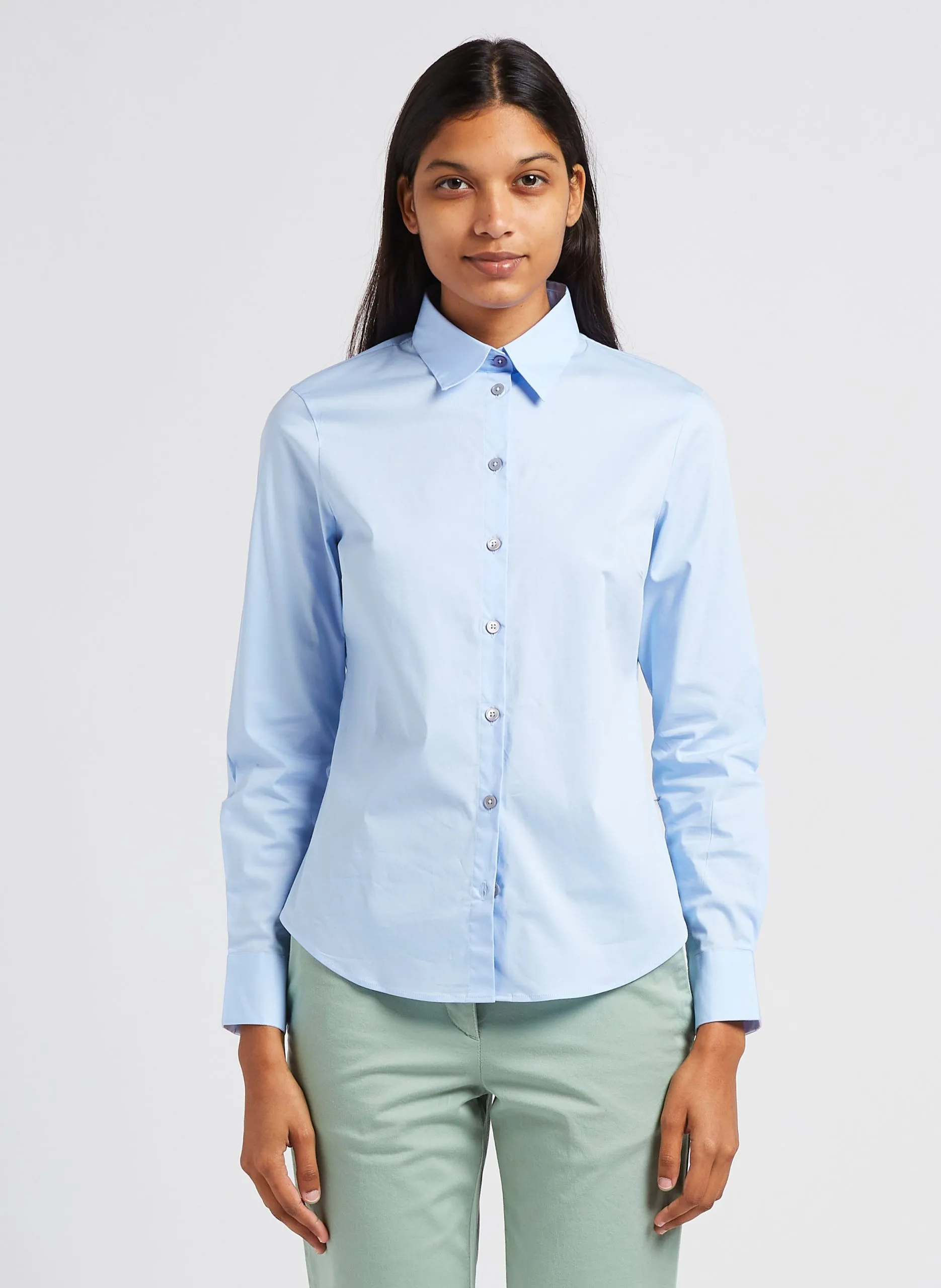 Chemise col classique en coton stretch Bleu