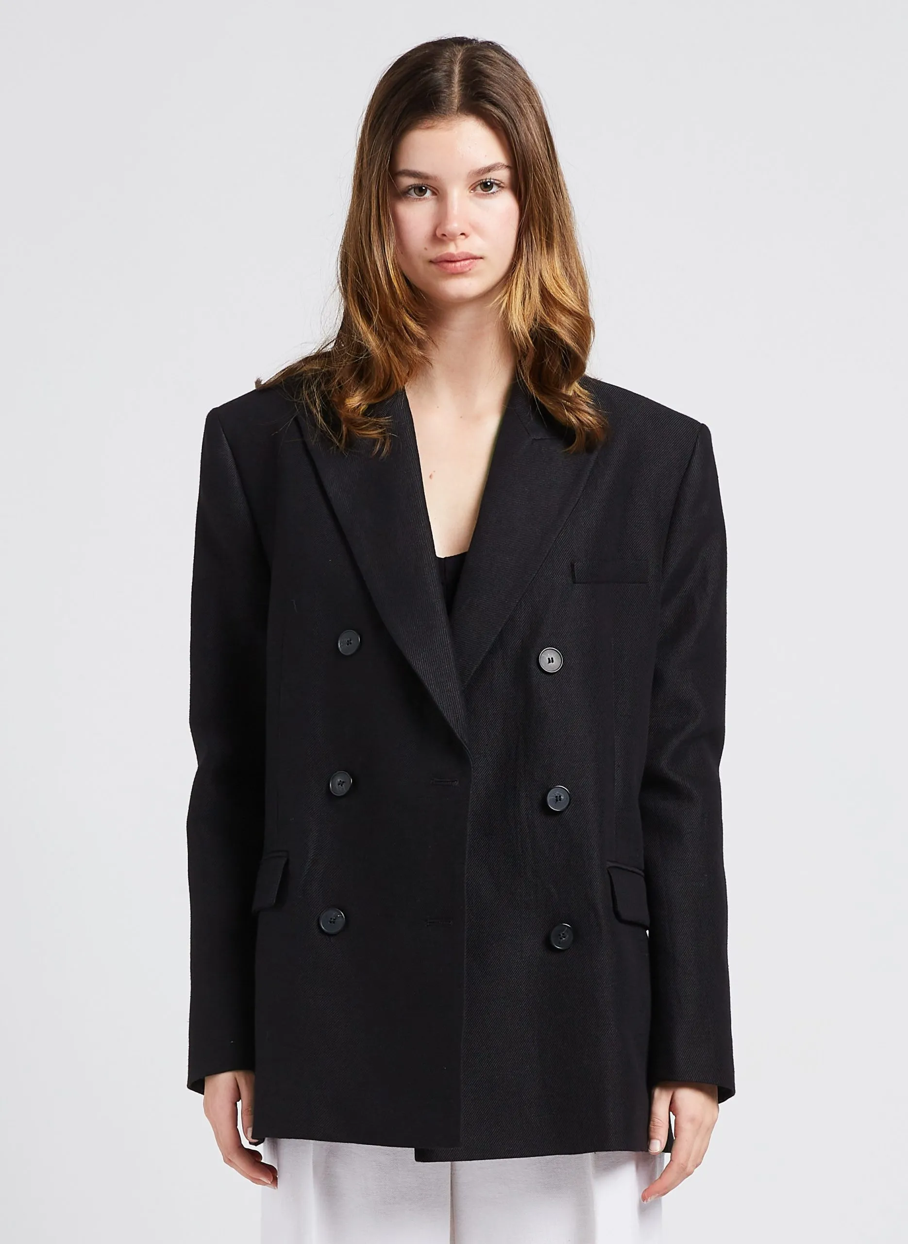 Veste col tailleur en coton mélangé Noir CLIA