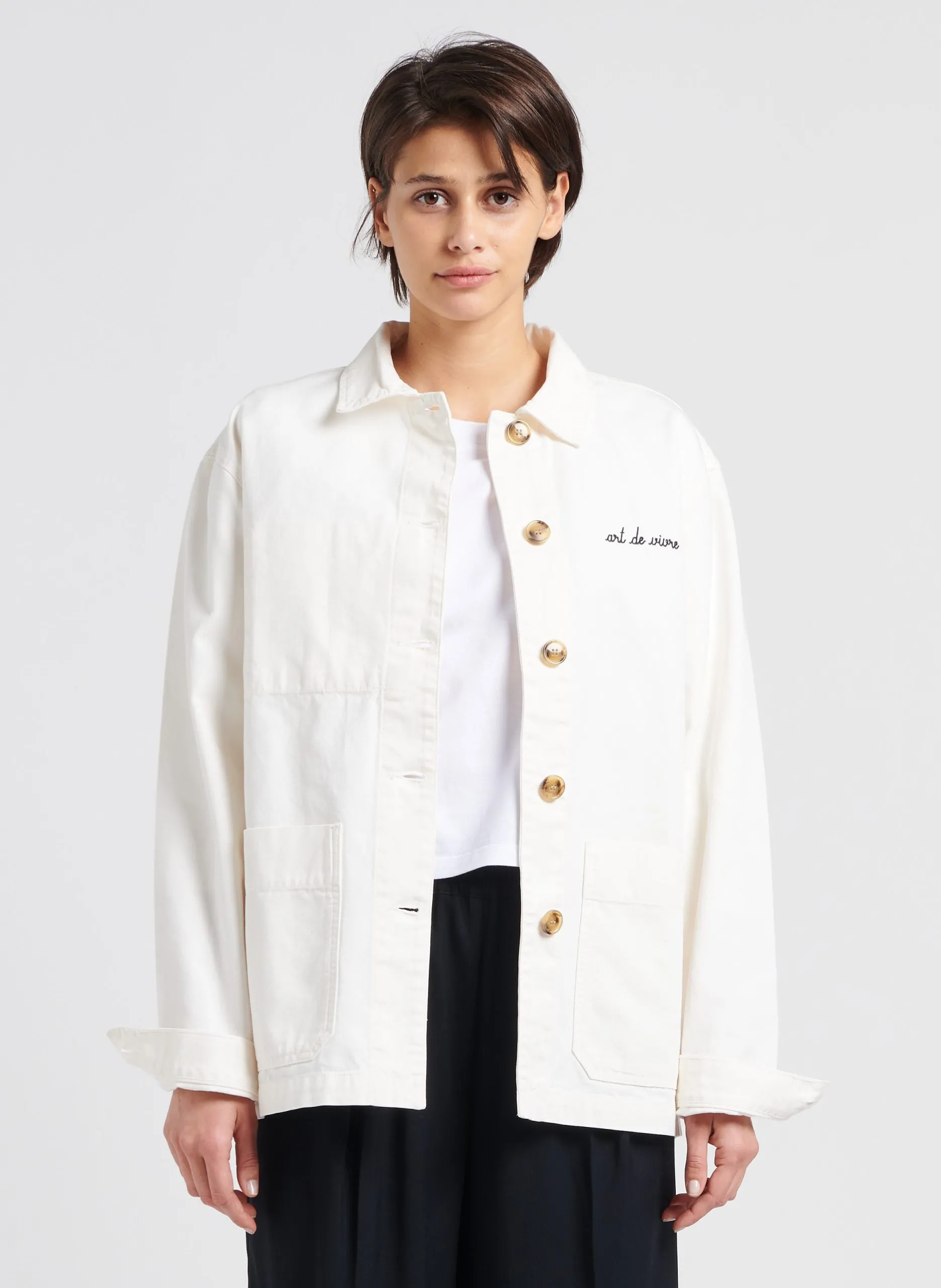 Chemise col classique en coton Blanc SEBASTO ART DE VIVRE