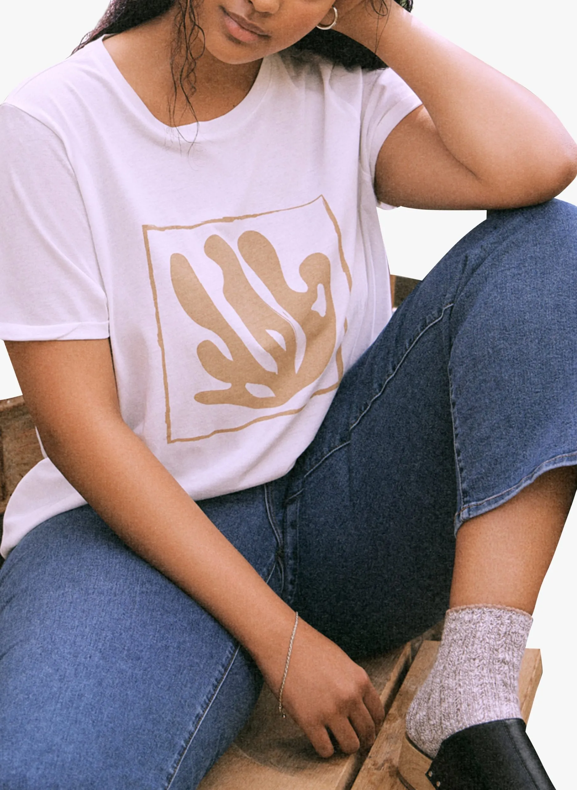 T-shirt col rond en coton mélangé Blanc