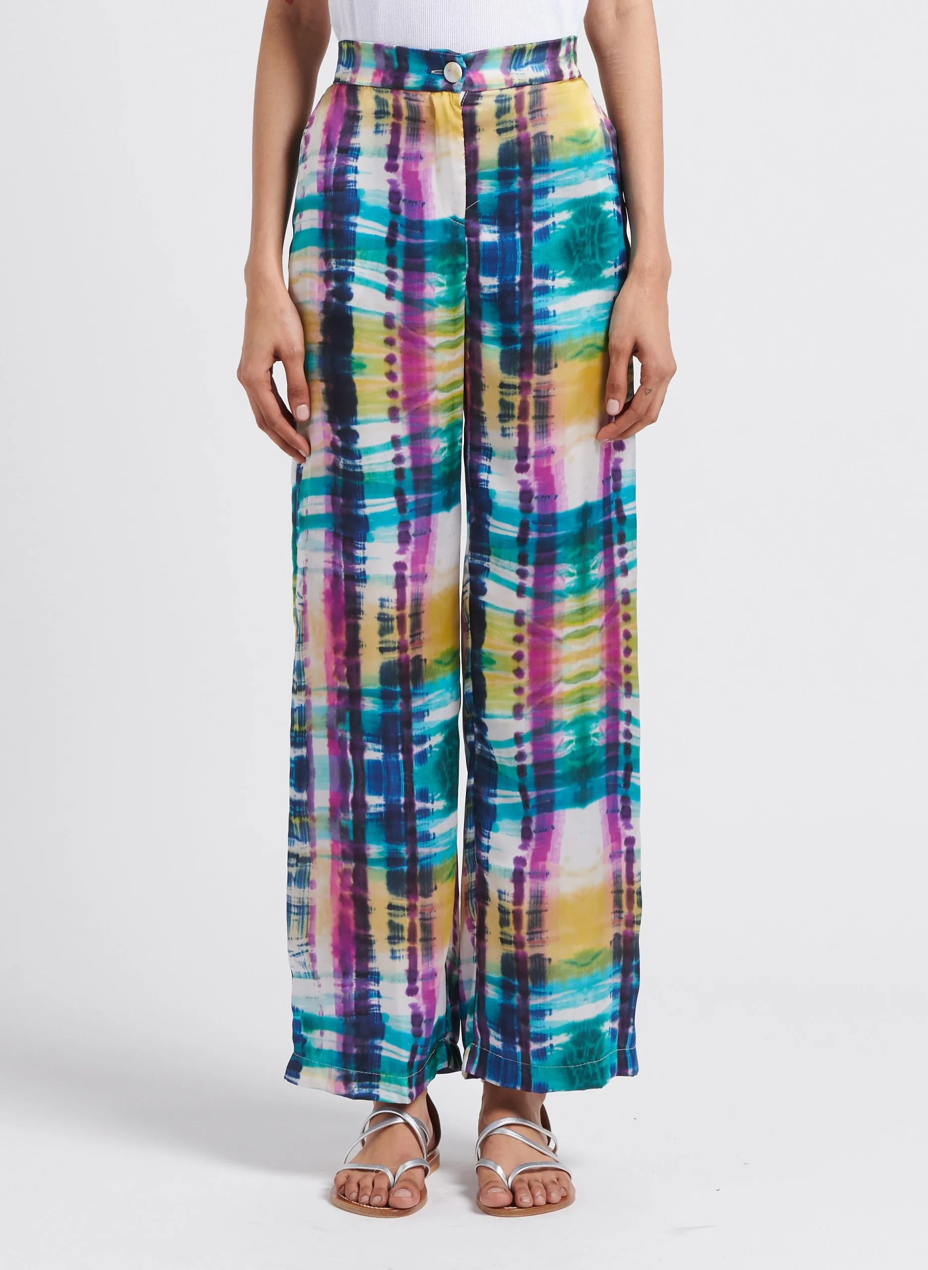 Pantalon droit fluide imprimé Beige