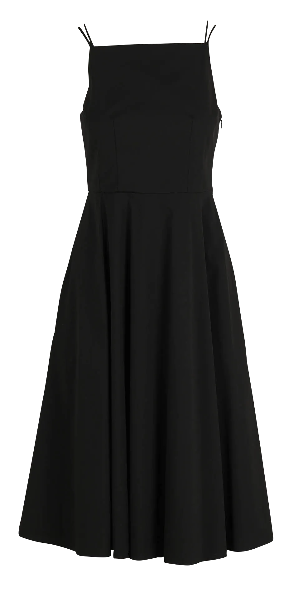 Robe midi col carré en coton mélangé Noir