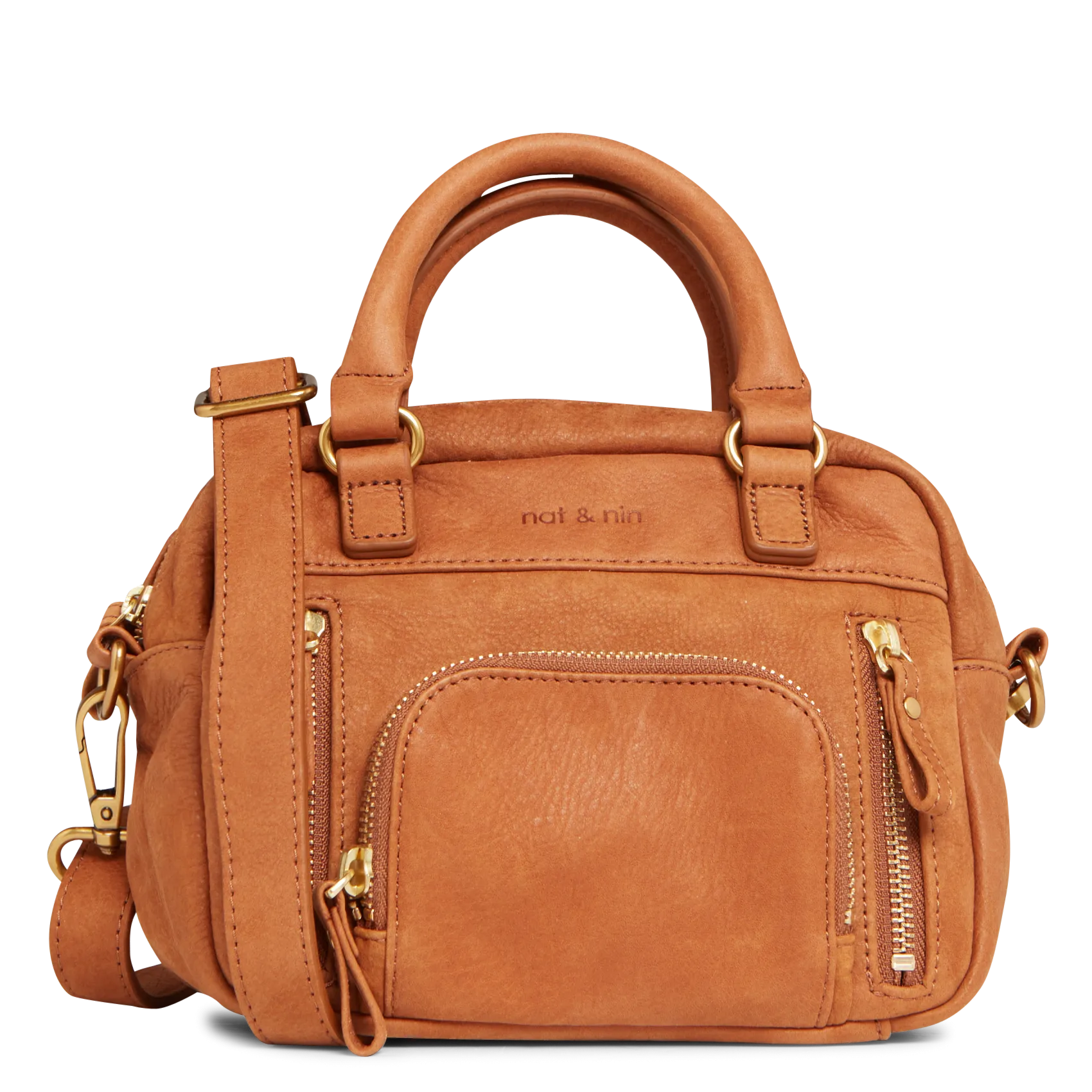 Mini sac à main multipoches en cuir Marron MACY