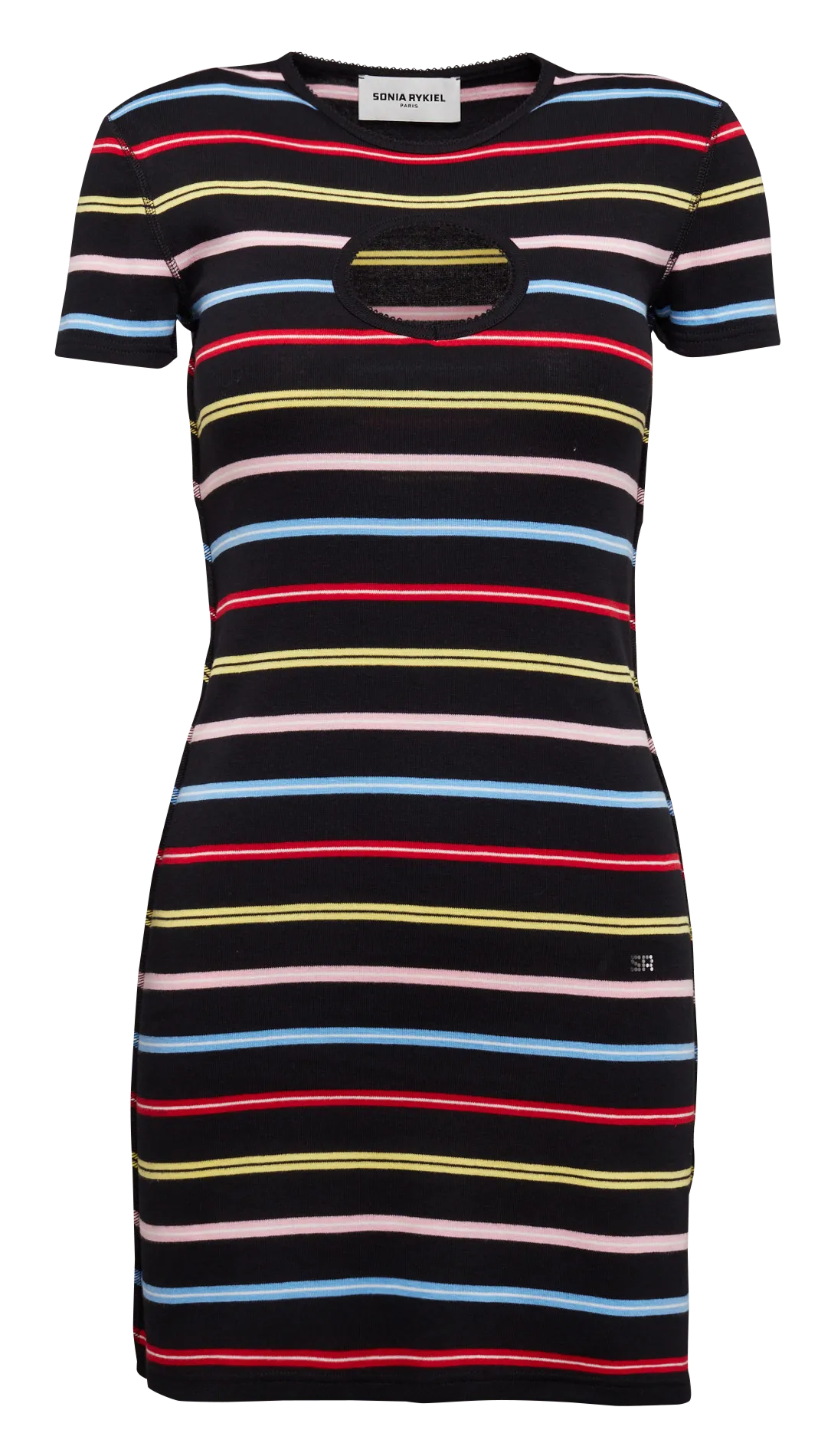 Robe courte à rayures coloris en coton Noir