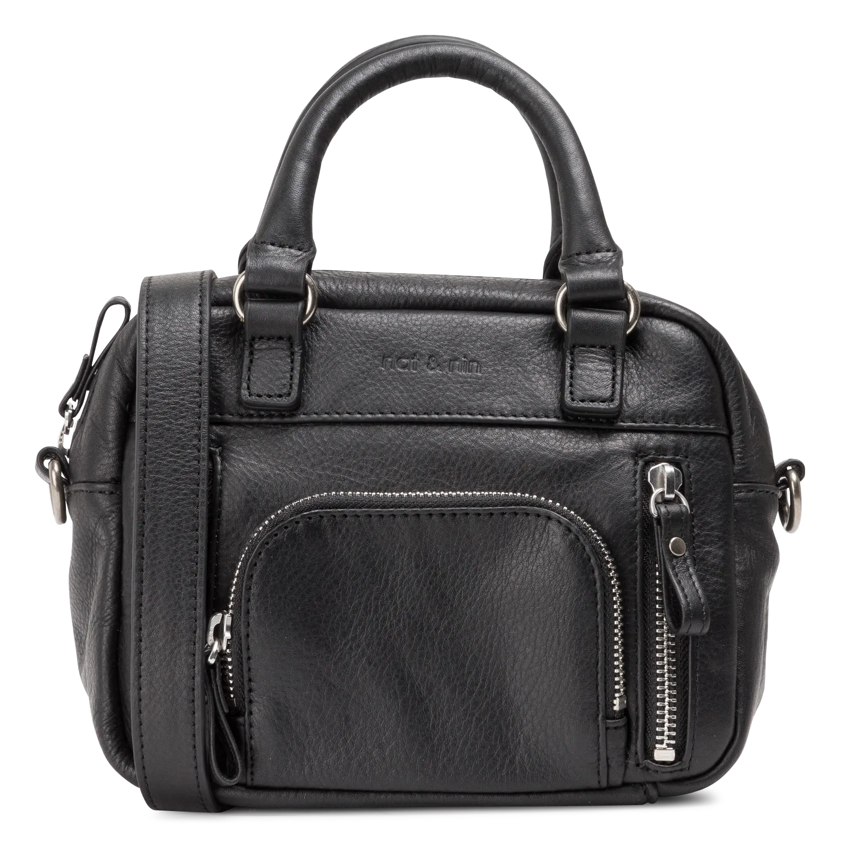 Mini sac à main multipoches en cuir Noir MACY