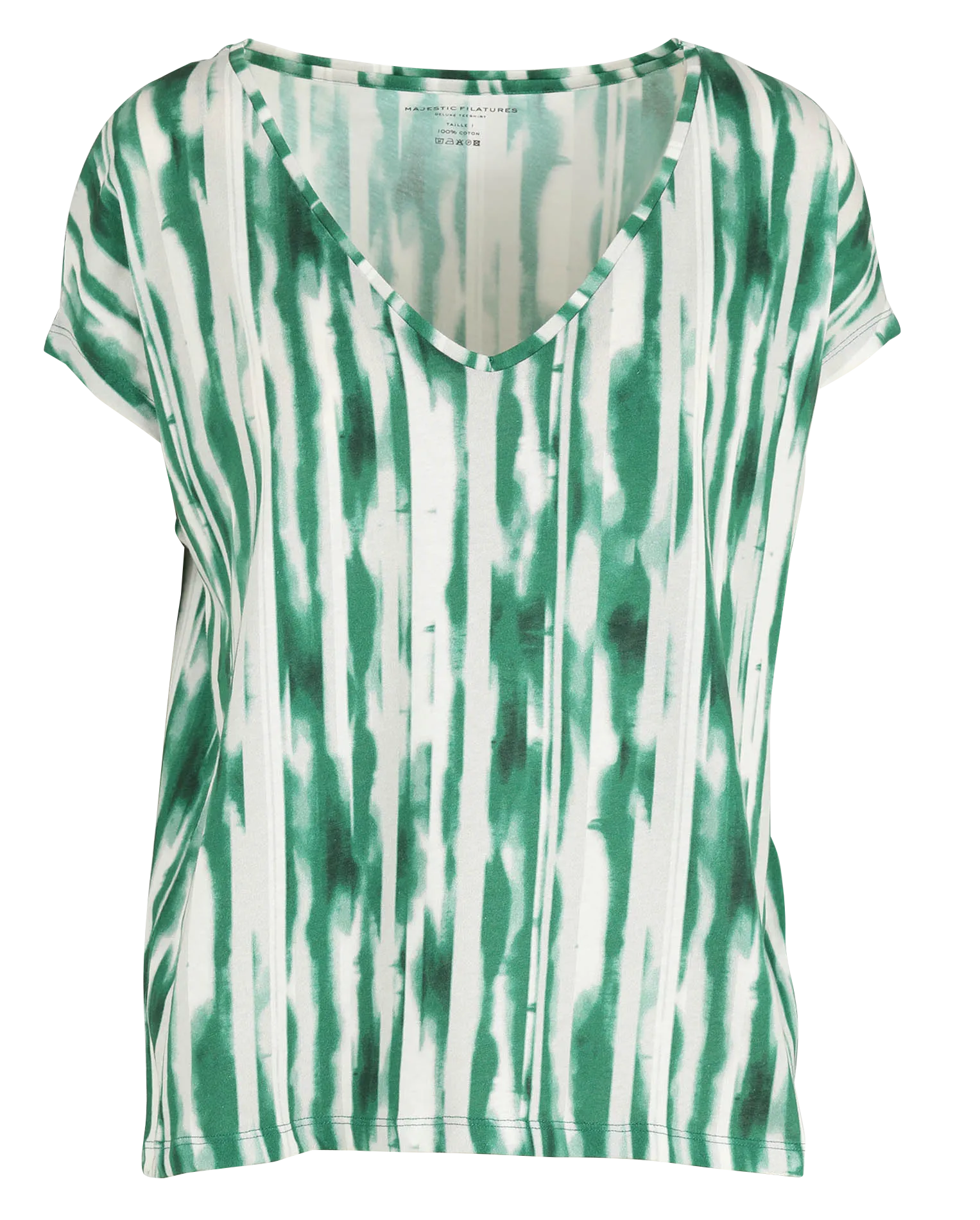 Tee-shirt col V imprimé en coton Vert