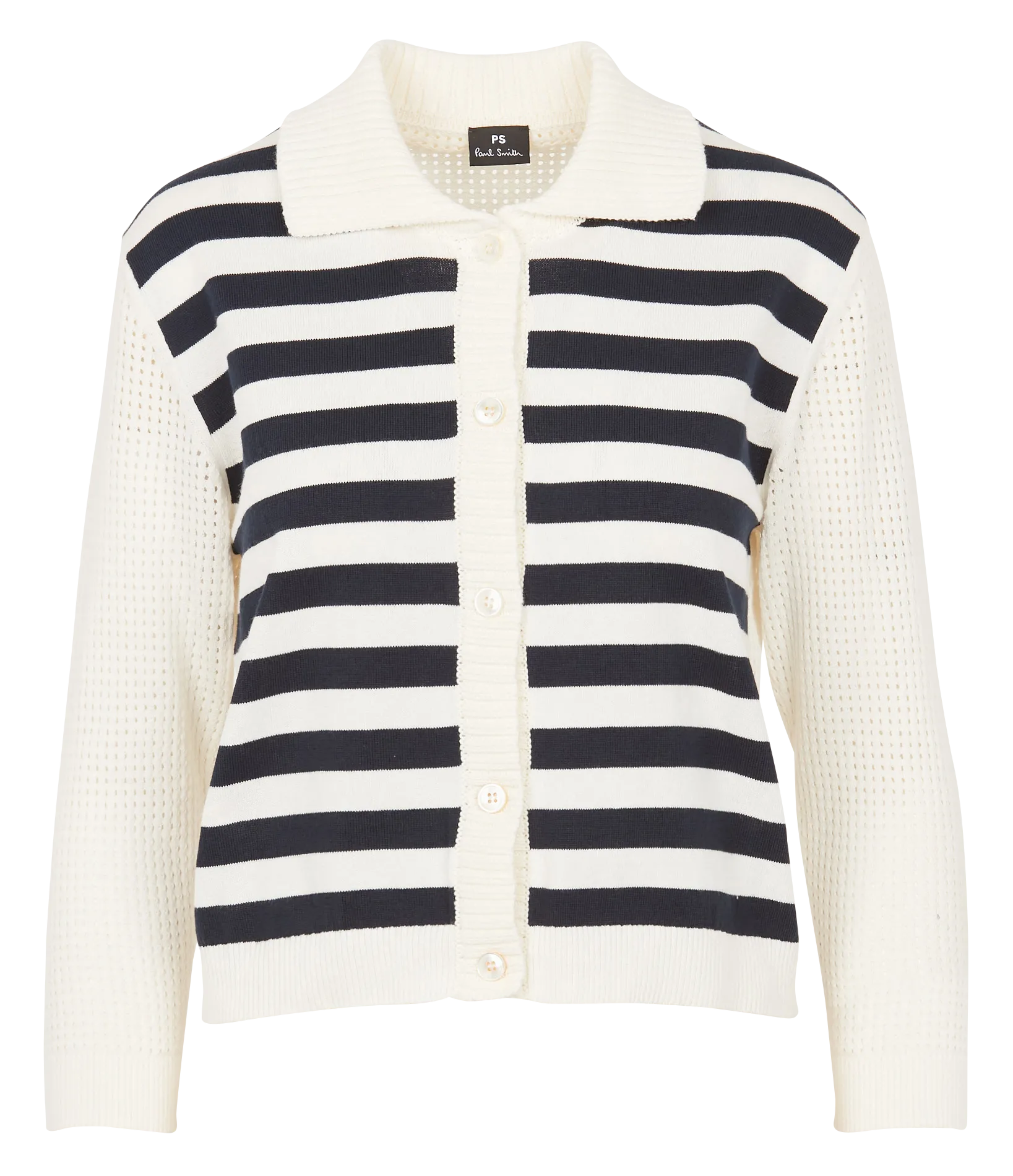 Cardigan à rayures en coton Beige