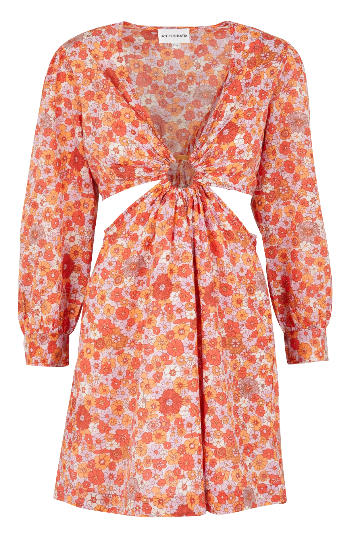 Robe courte col V imprimée fleuri en coton Rouge MARTY