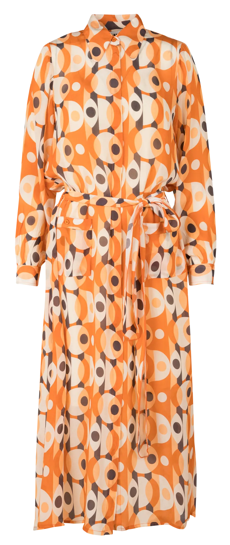 Robe longue col classique imprimée Beige EMY