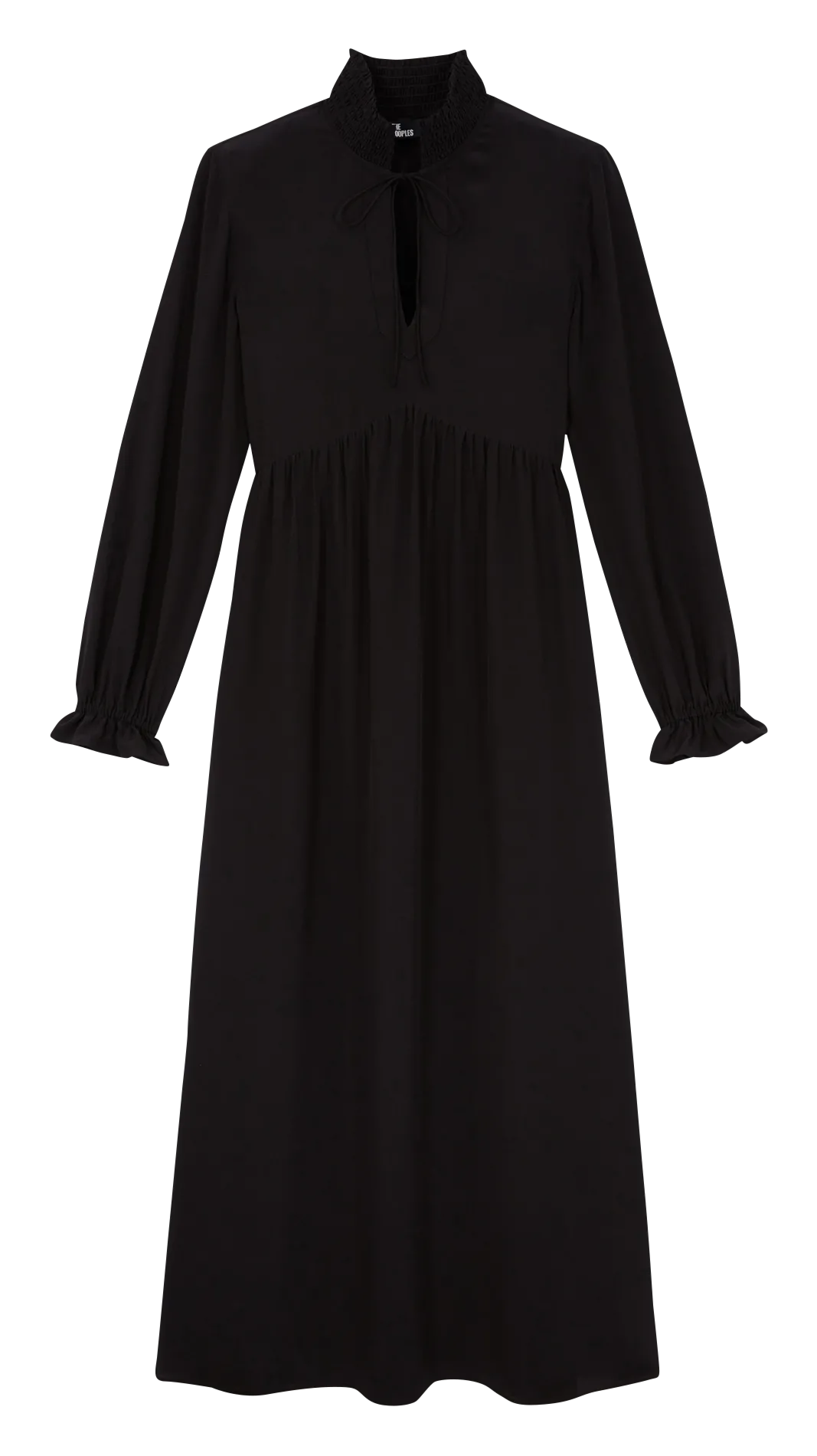 Robe longue à col montant en soie Noir