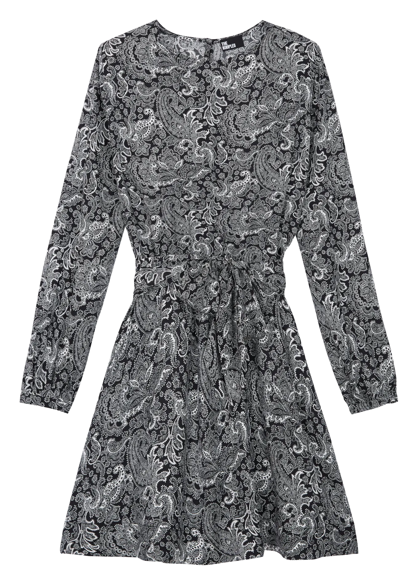 Robe courte col rond à imprimé Noir