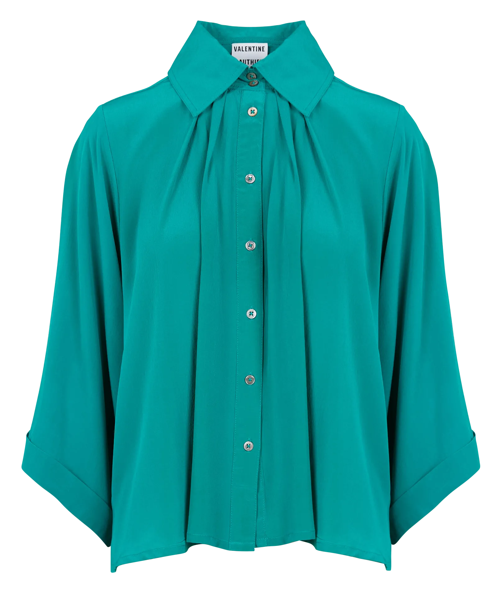 Chemise droite col classique en soie Bleu HAMANA