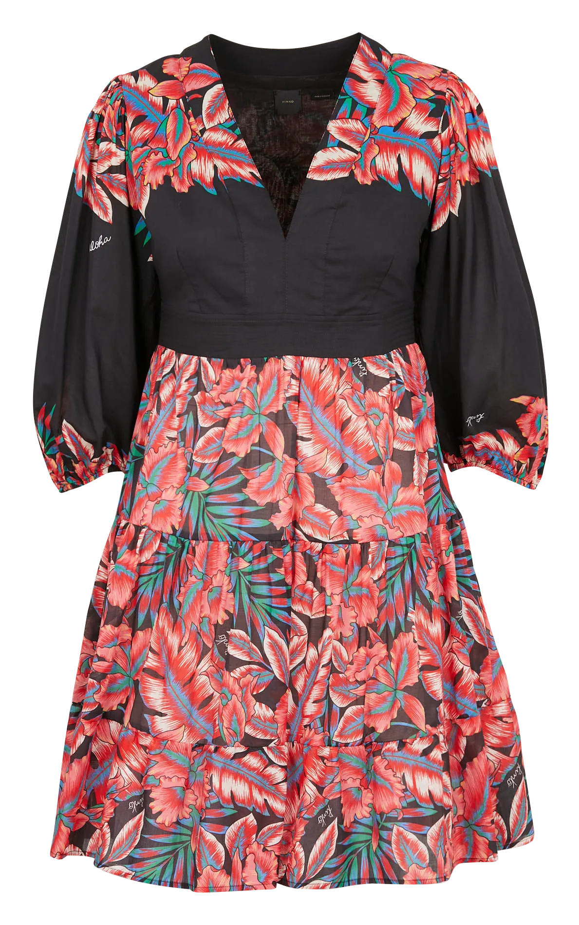 Robe courte cintrée col V en coton imprimé Multicolore BALTO