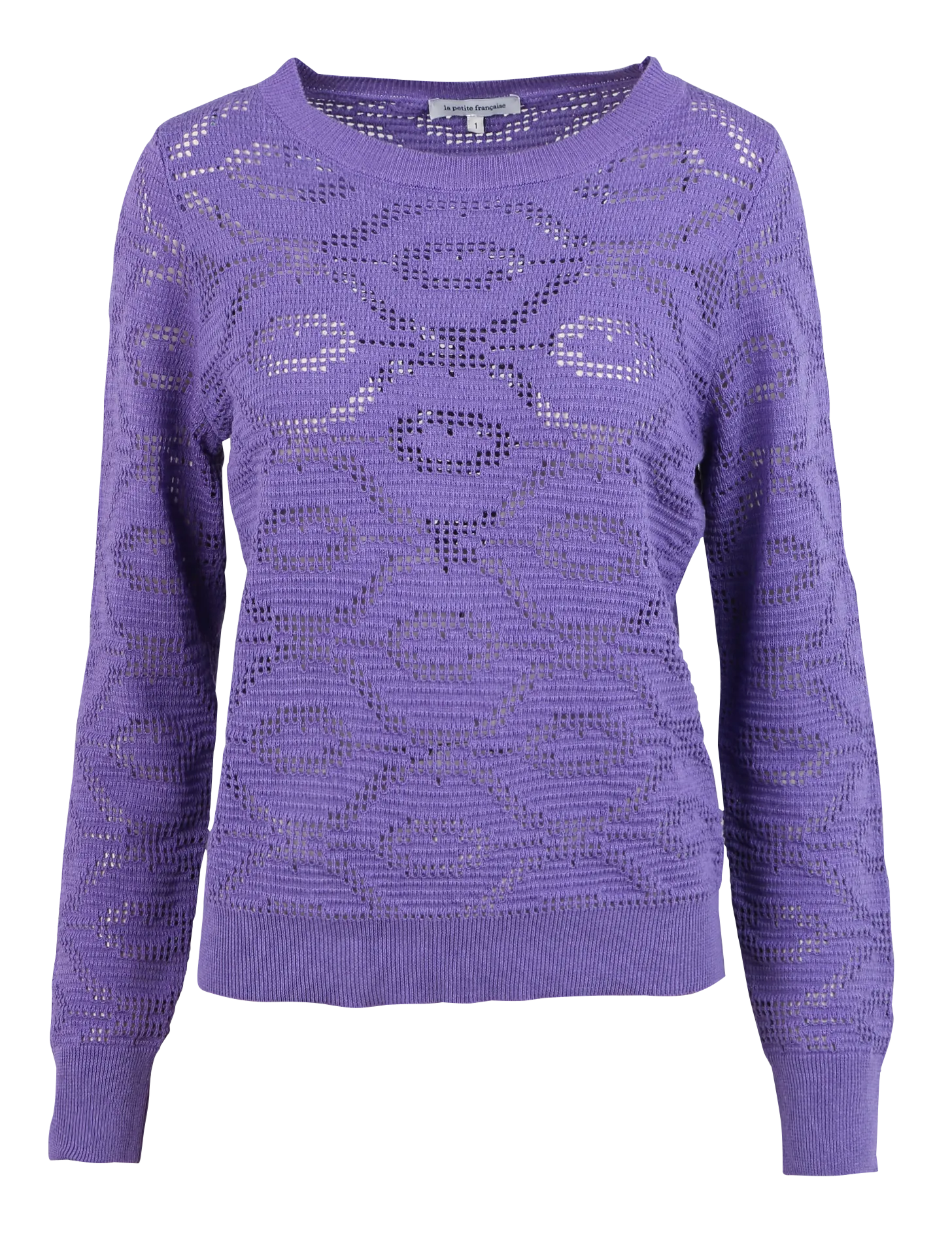 Pull col rond ajouré en coton mélangé Violet PERPLEXE