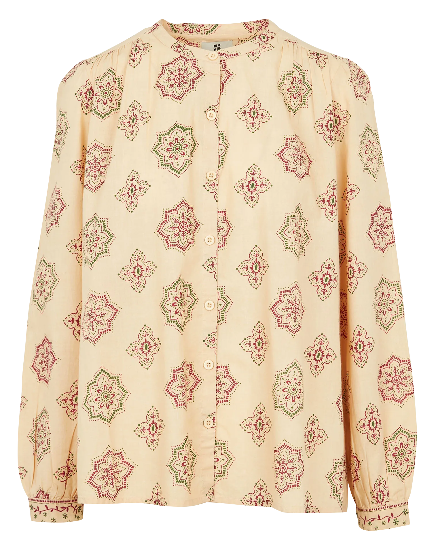Blouse imprimée col rond en coton Beige SYARI