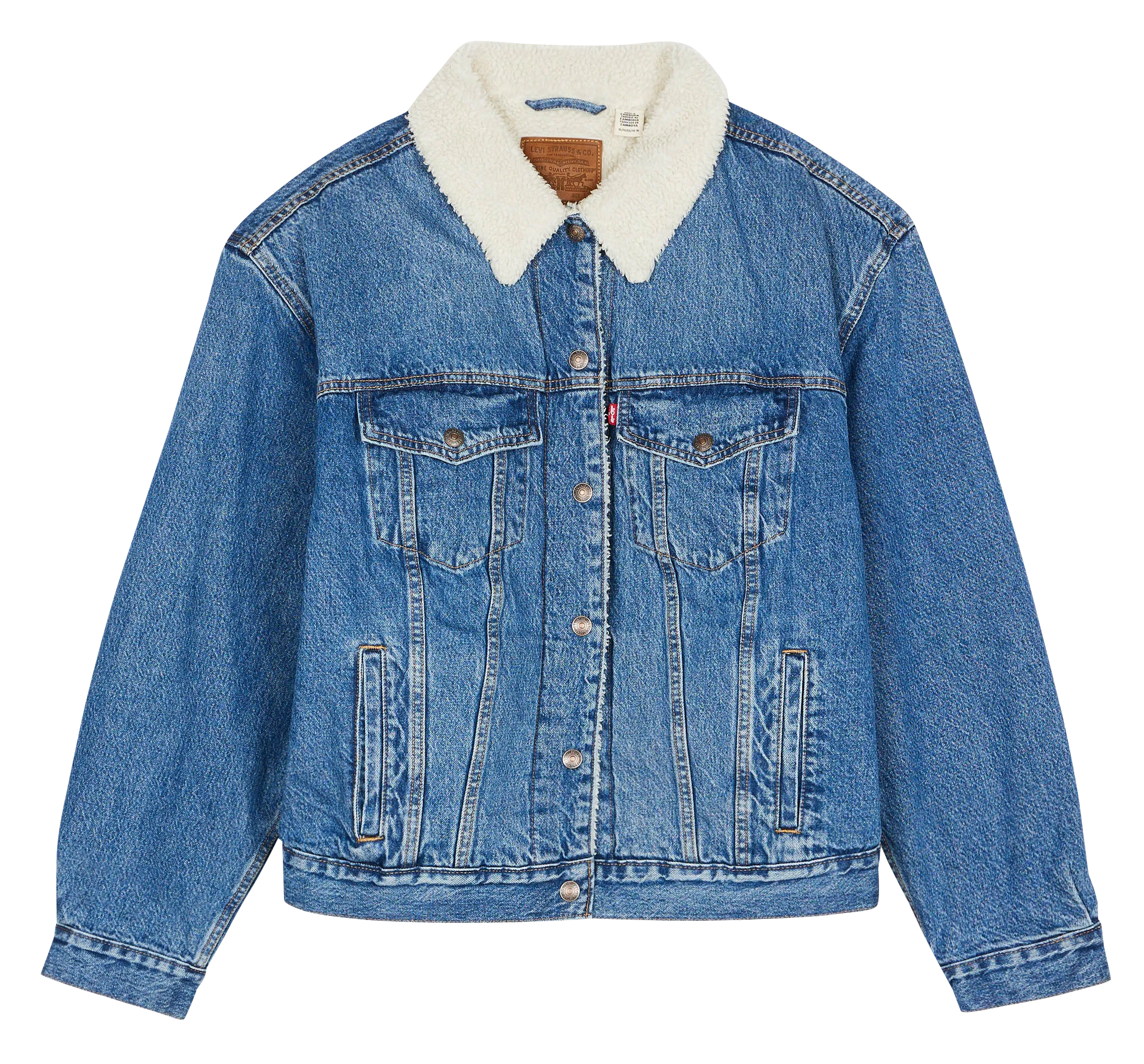 Veste en jean et fausse fourrure en coton Bleu PL 90S SHERPA TRUCKER