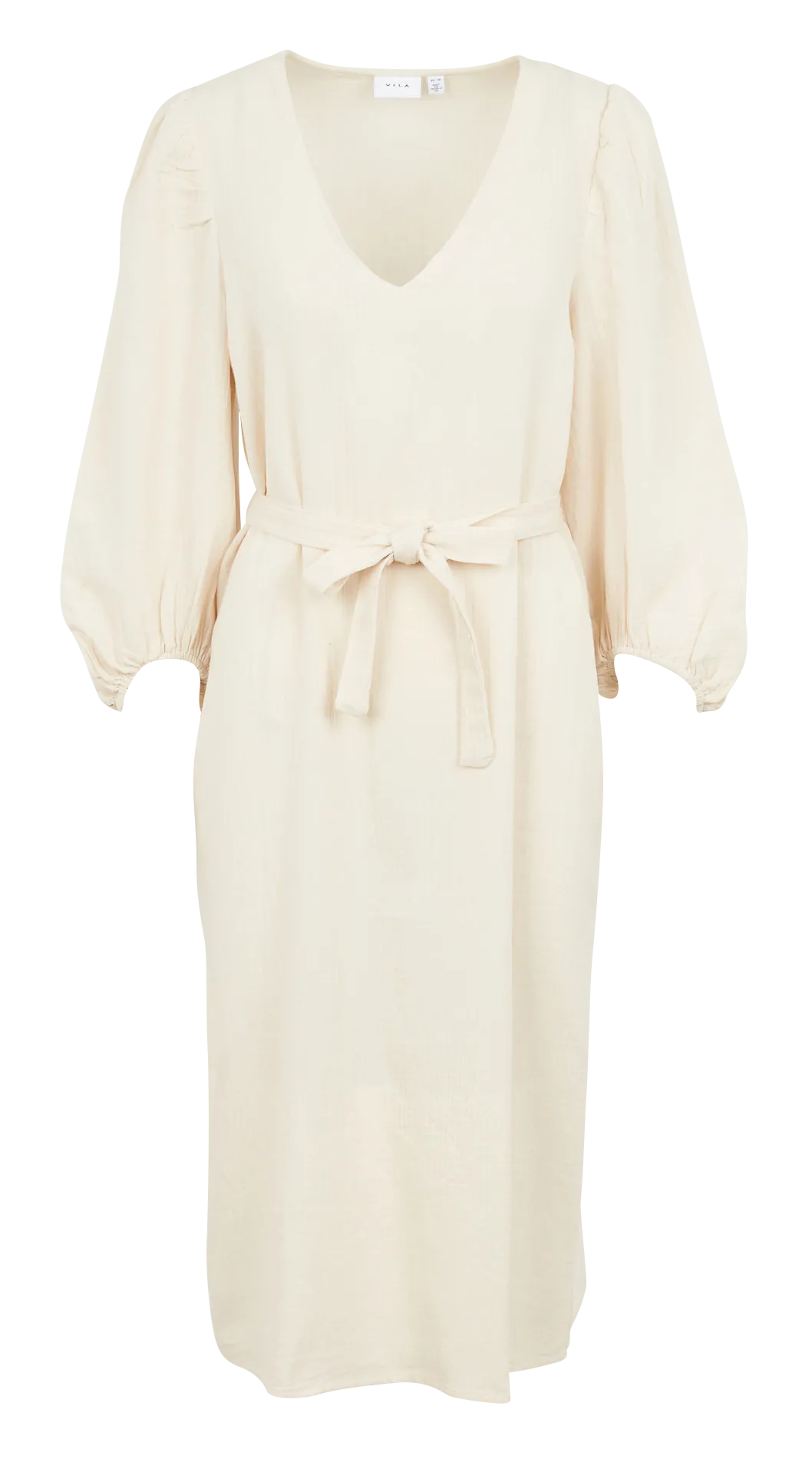 Robe midi col V en coton Beige LANIA