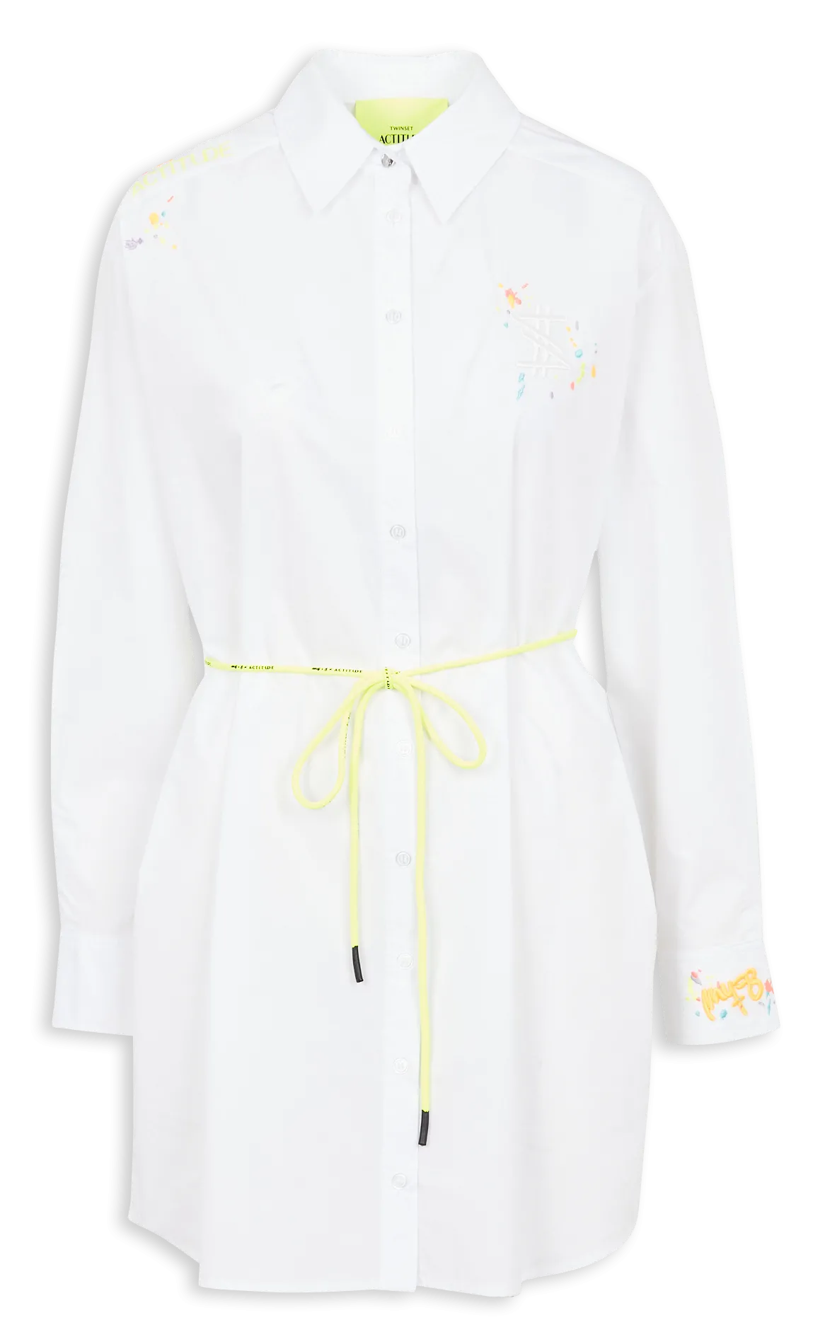 Robe courte col classique brodée en coton Blanc