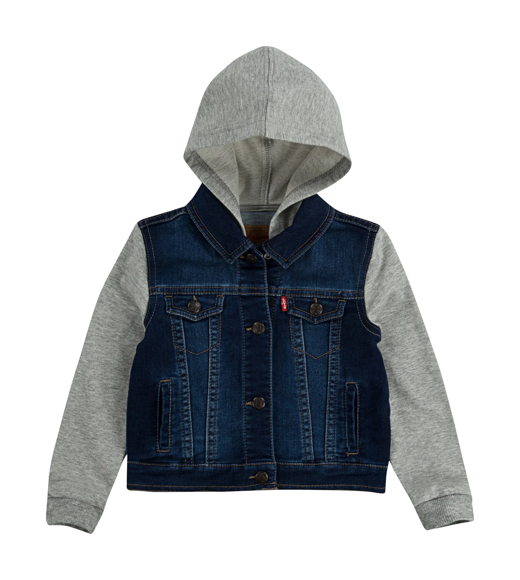 Veste en jean bi-matière à capuche Bleu