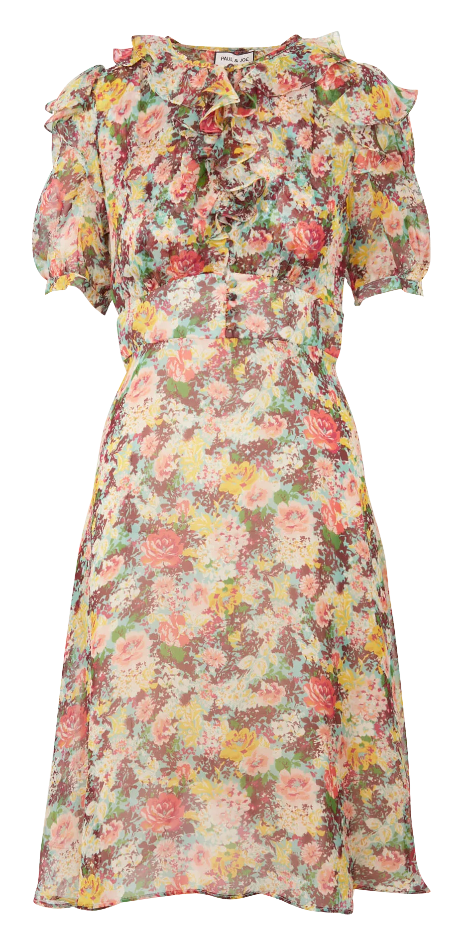 Robe midi col rond imprimée en soie Bleu BEATRIX