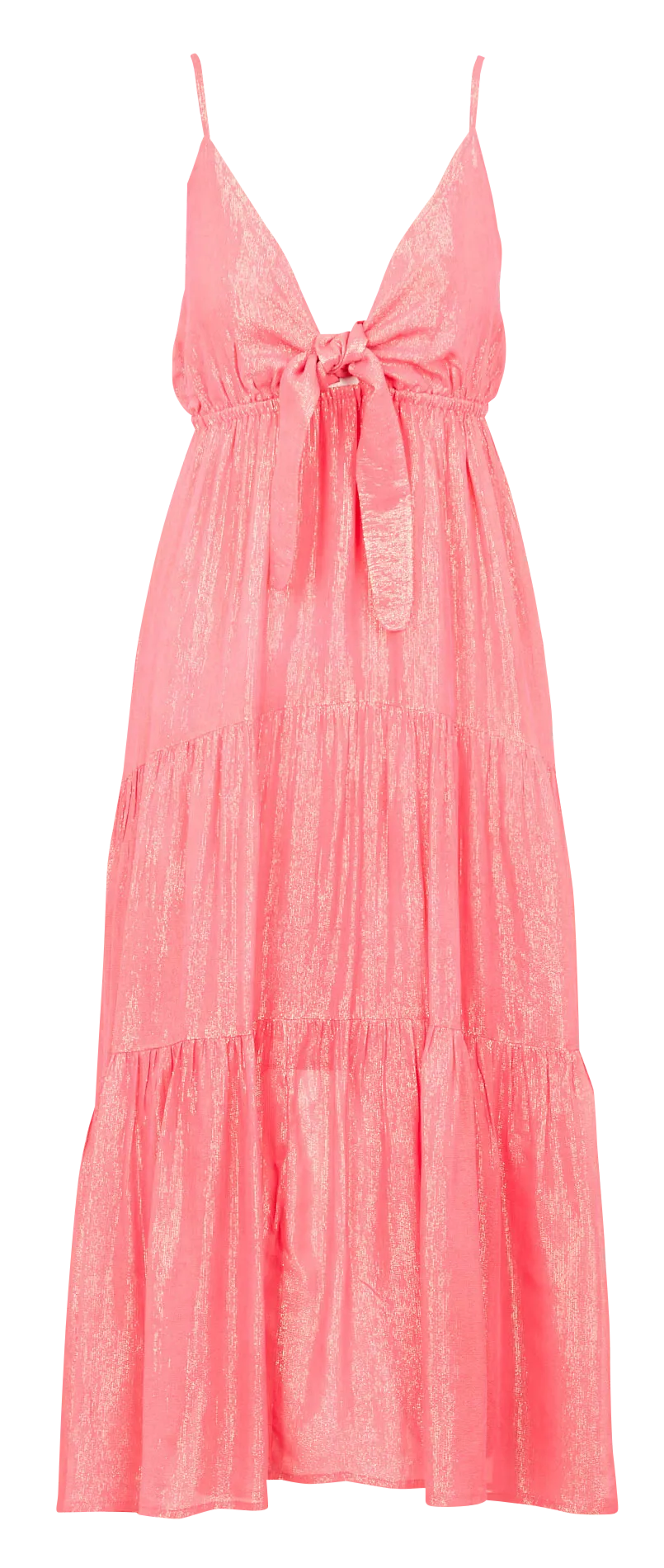 Robe longue col V à fils métallisés Rose TATJANA