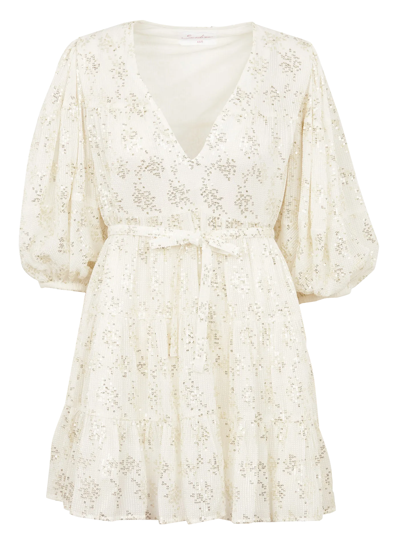 Robe col V ample à sequins Blanc COLOMBE