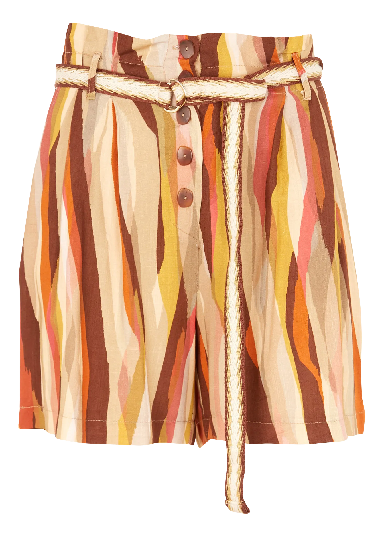 Short imprimé et ceinturé en lin Beige SEDUCTEUR