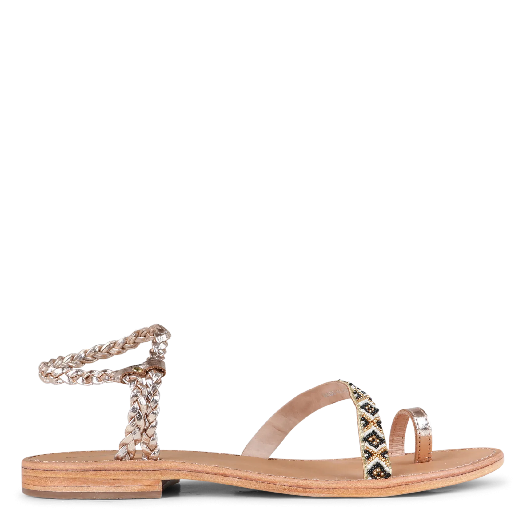 Sandales plates en cuir mélangé Doré HELLY