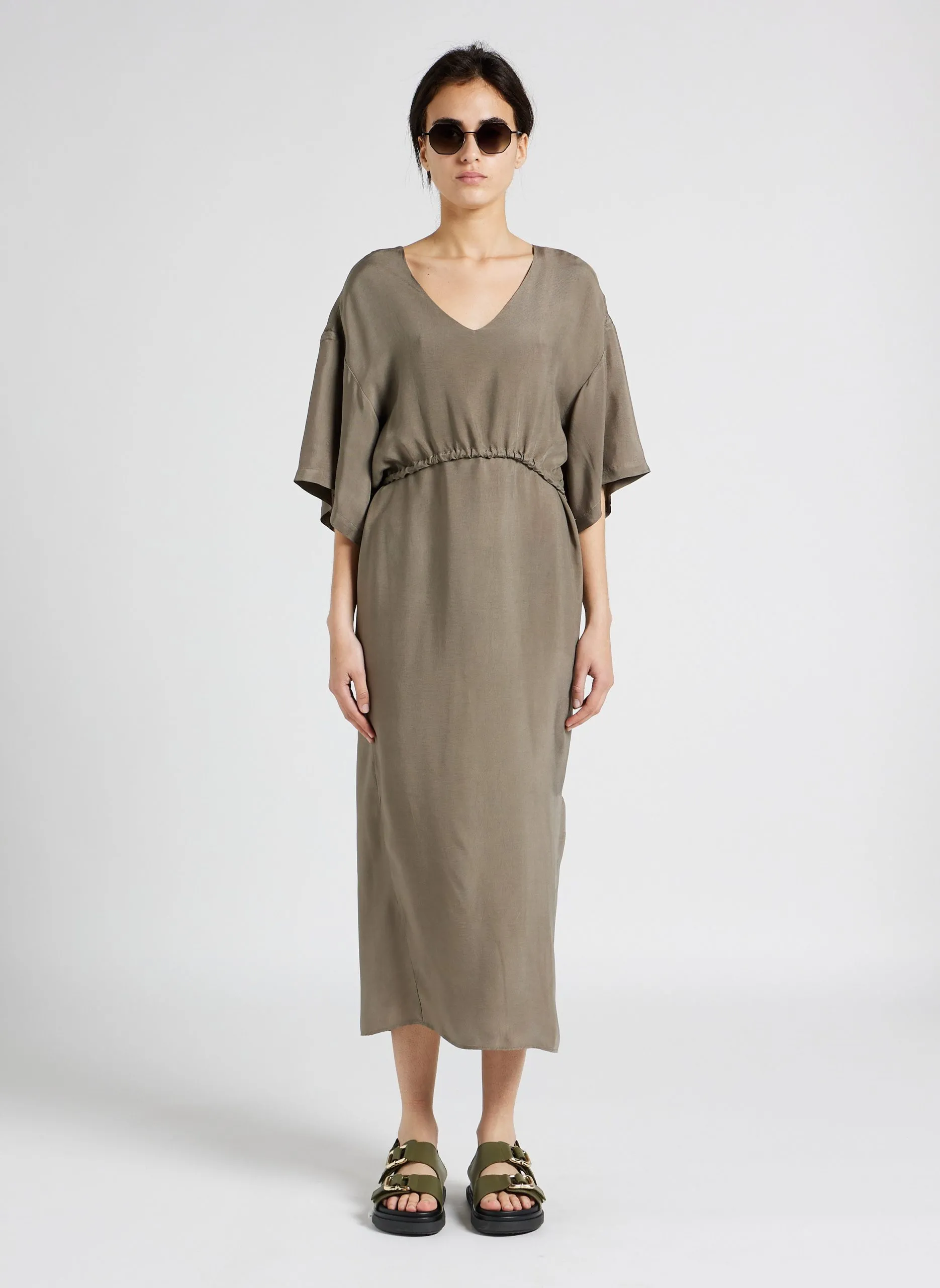 Robe longue col V à fentes Marron DASHE