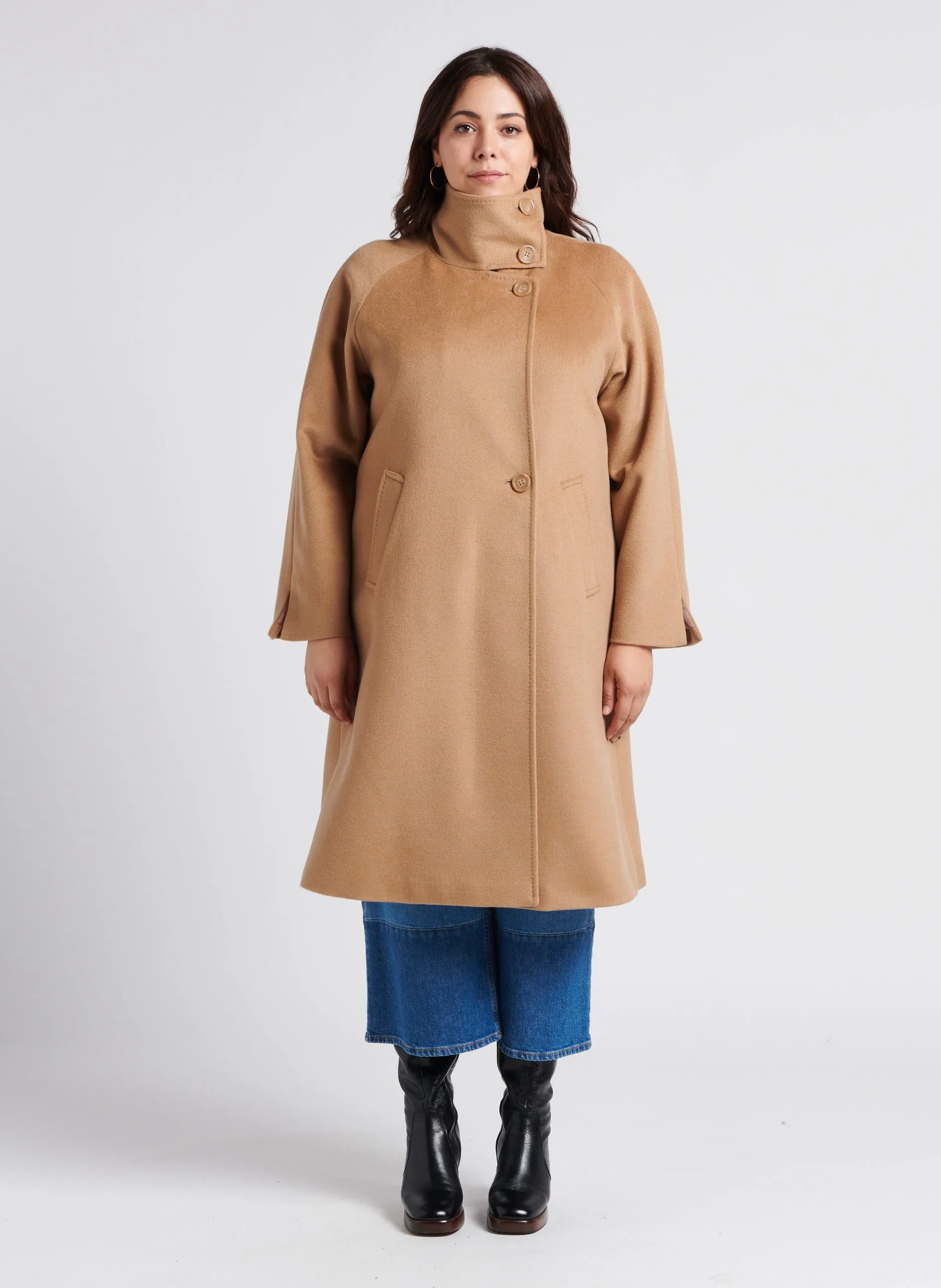 Manteau long col tailleur en laine Blanc TAPPA