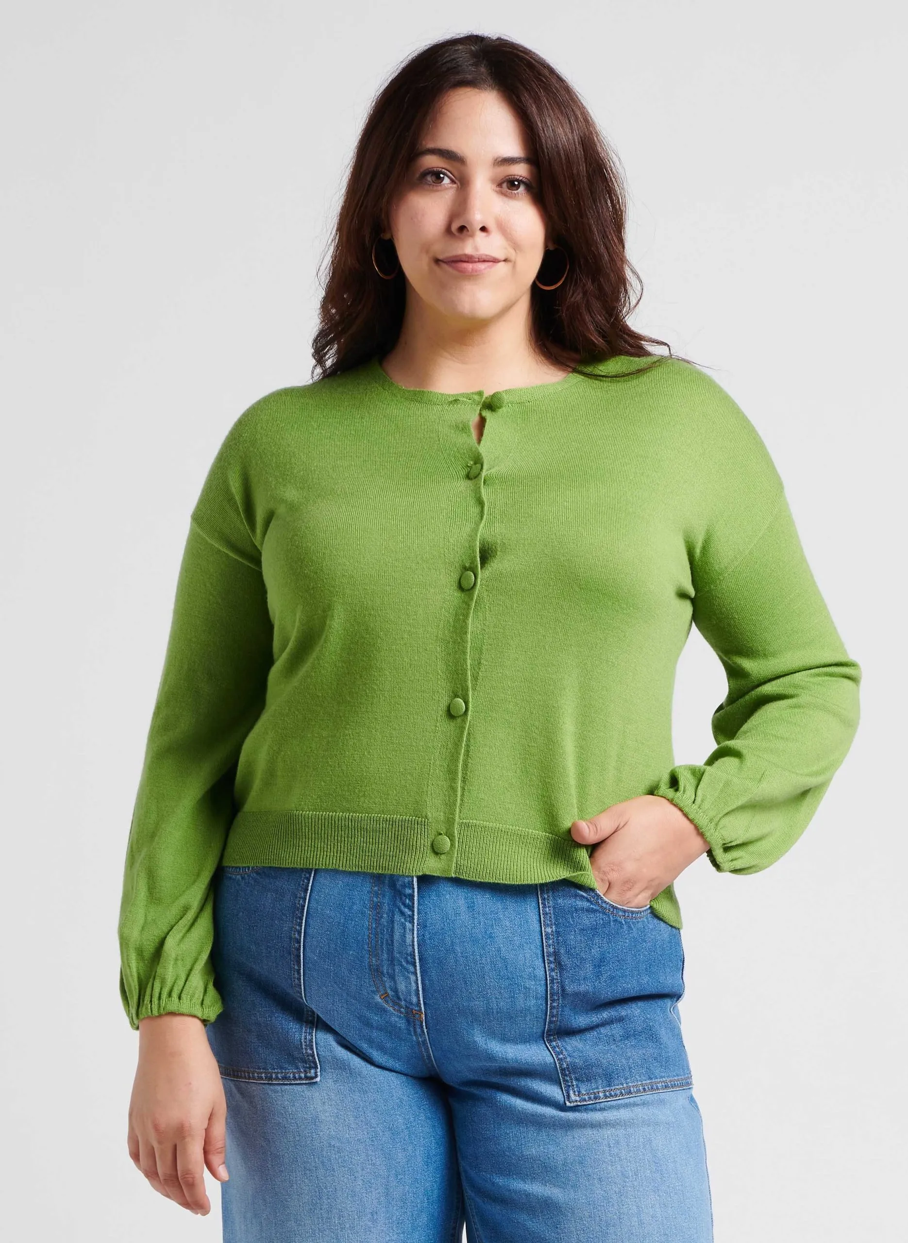 Gilet col rond en laine mélangée Vert MORGANA