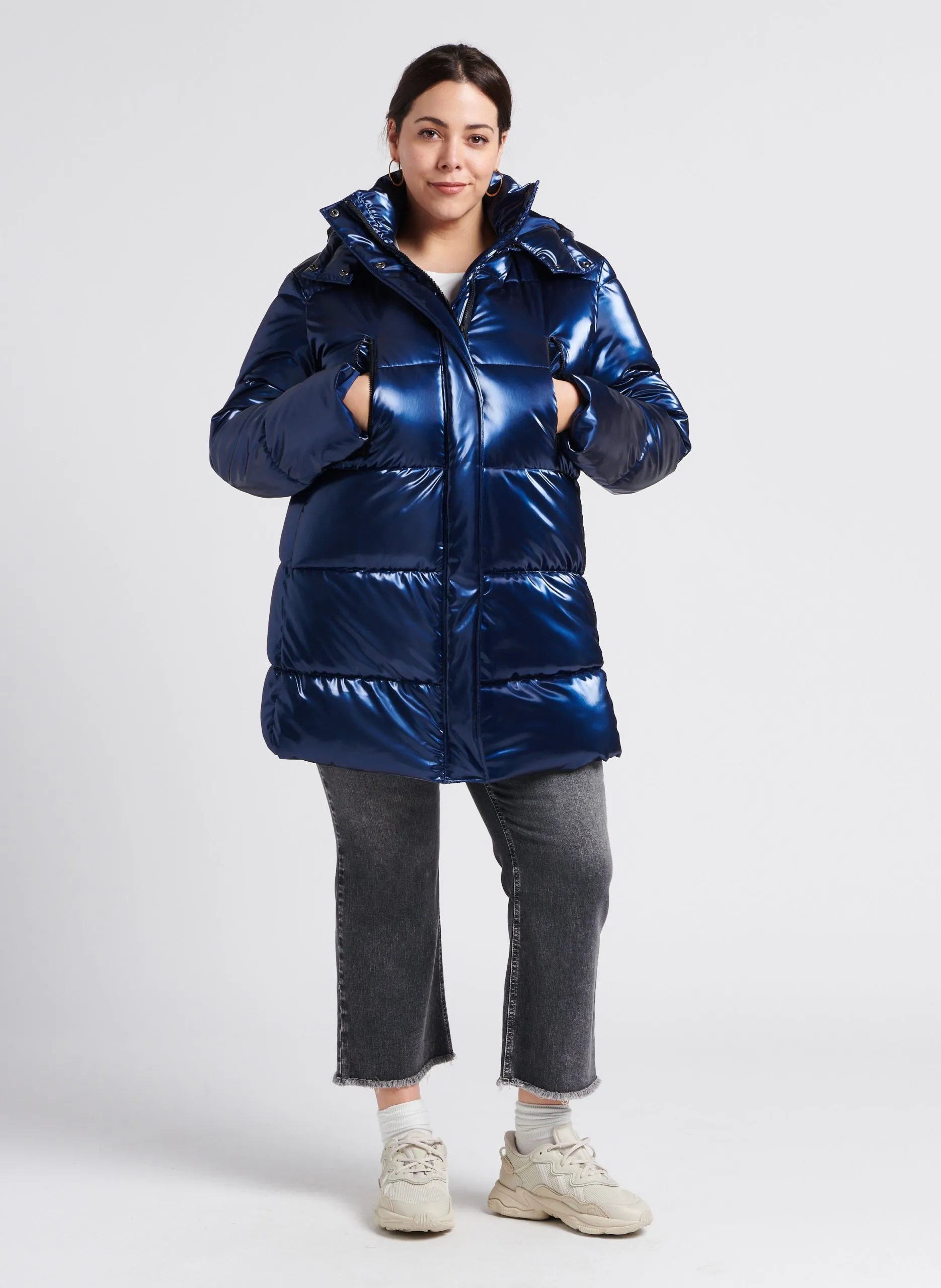 Doudoune mi-longue holographique Noir PAPAVERO