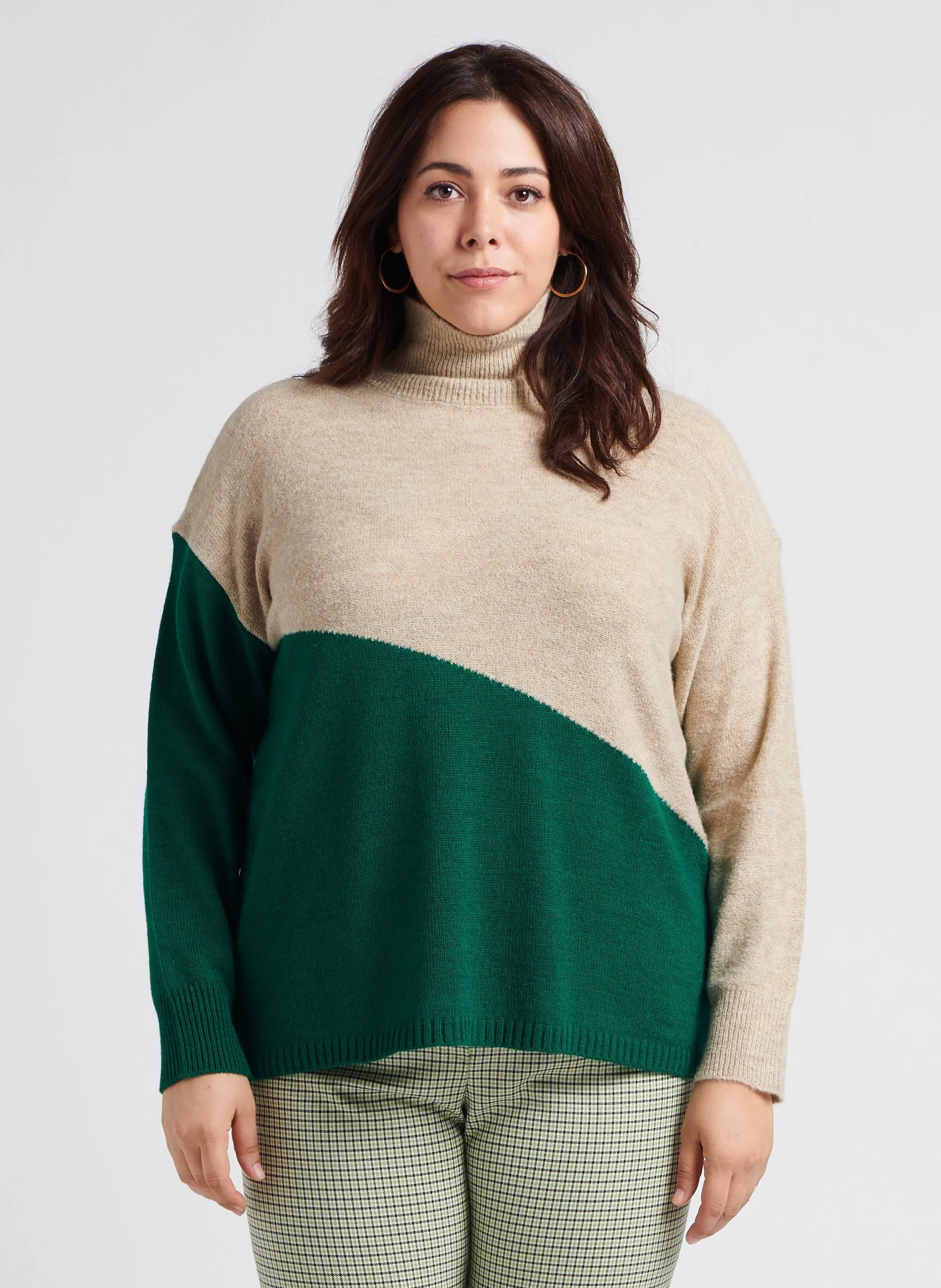 Pull col montant en maille mélangée Vert ANGELA