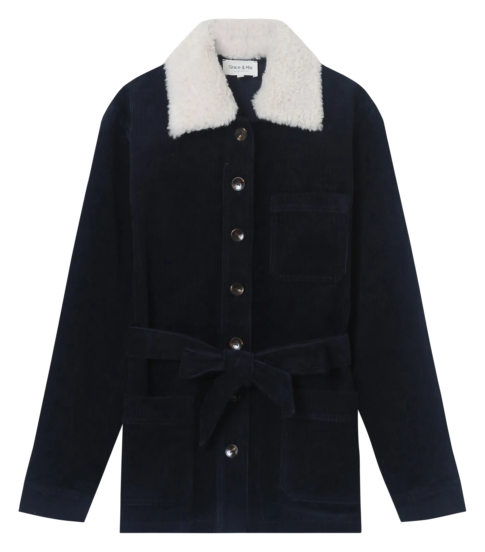 Veste col classique en coton de velours côtelé Bleu LARA