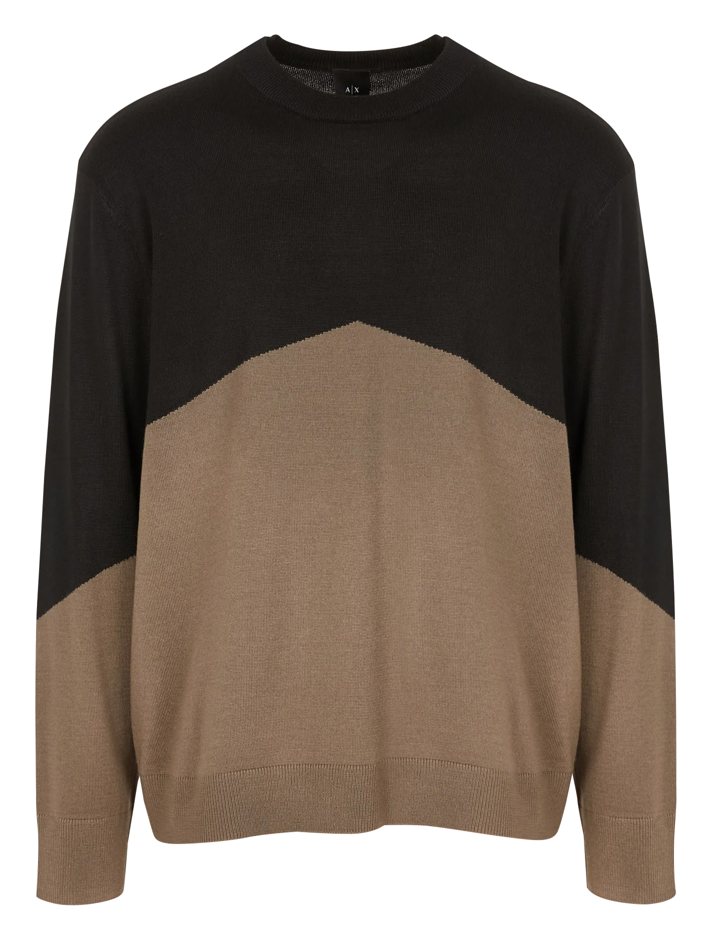 Pull col rond graphique en laine mélangé Noir