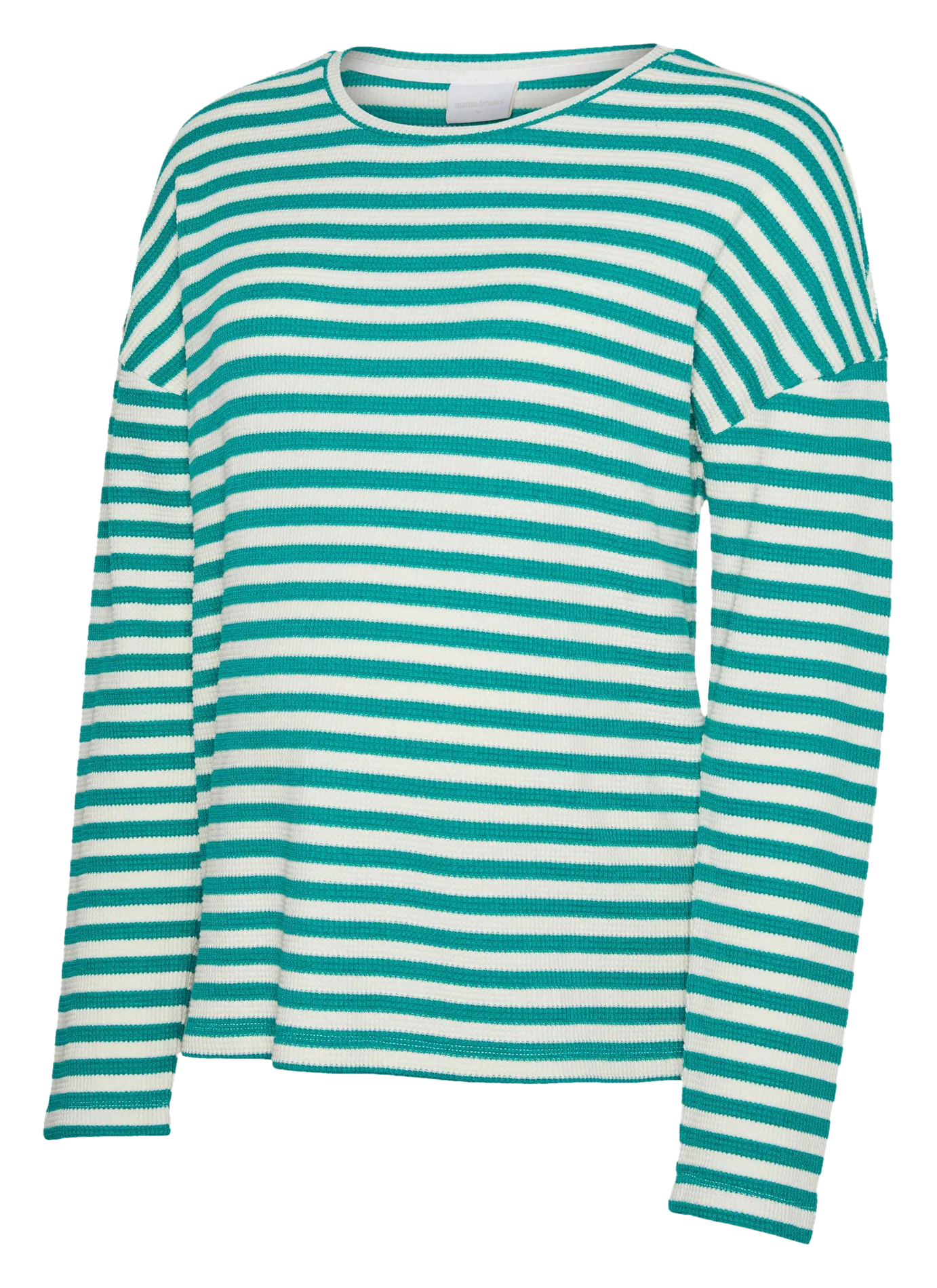 Top droit col rond en coton mélangé à rayures Vert SILLY