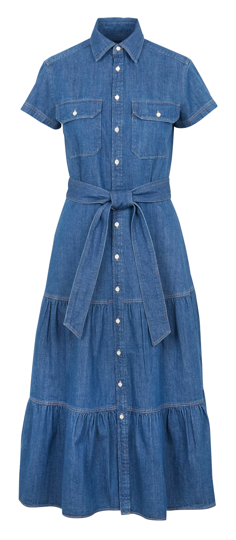 Robe longue col classique cintrée en denim Jean brut
