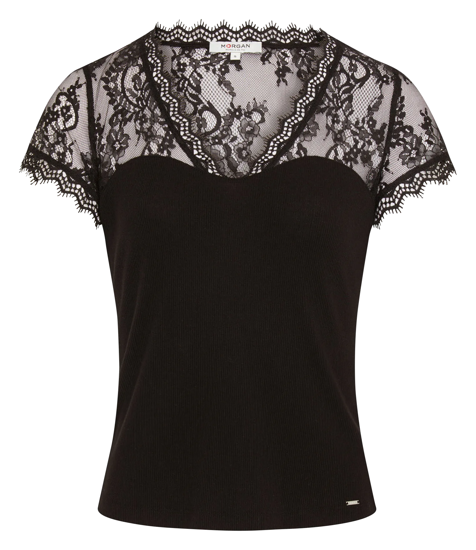 Tee-shirt col V à dentelle Marron 232-DLAMI