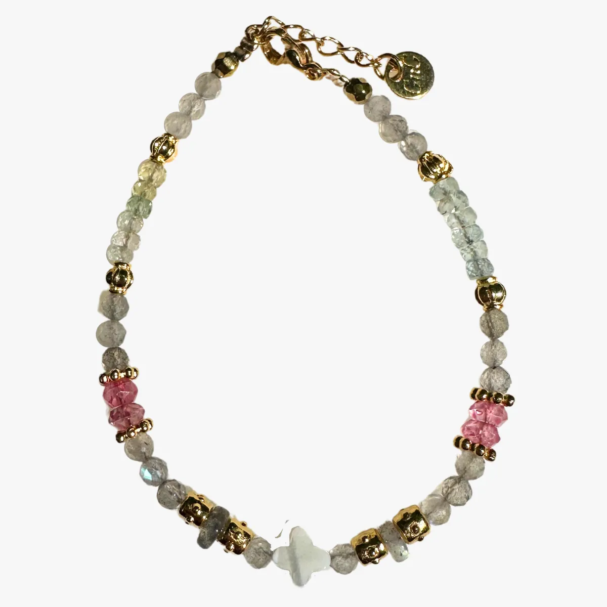 Bracelet labradorite, nacre, topaze rose Bleu LIVIA