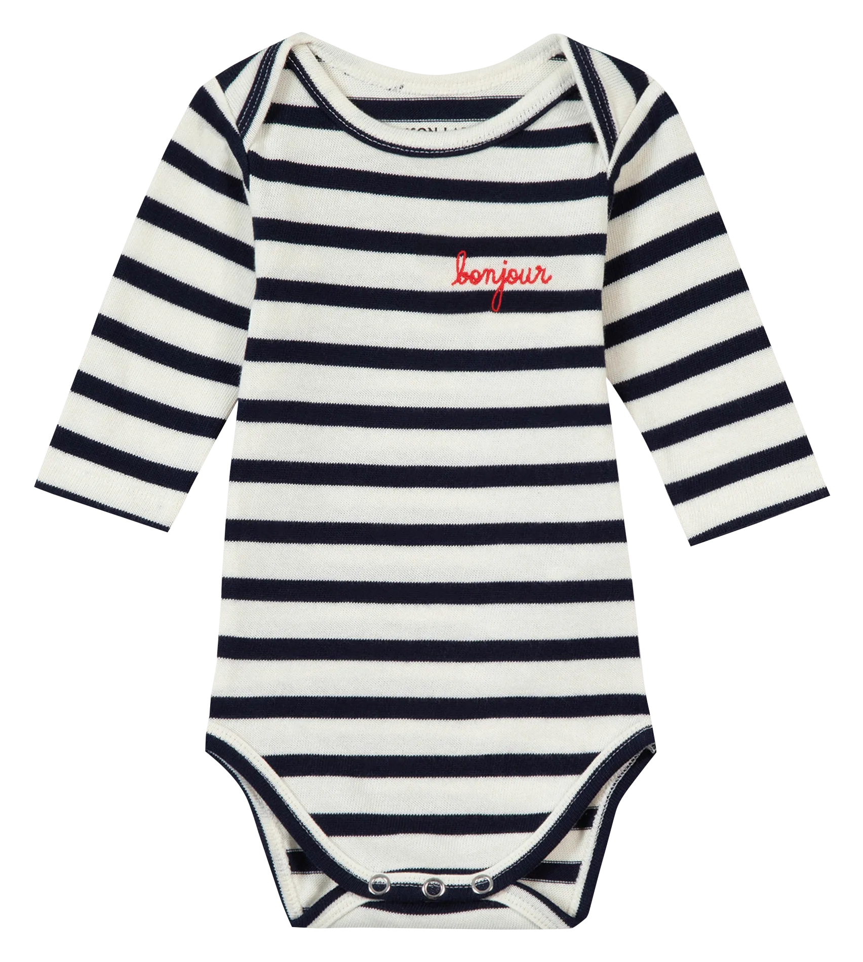 Body marinière "bonjour" en coton bio Blanc CALMETTE BONJOUR
