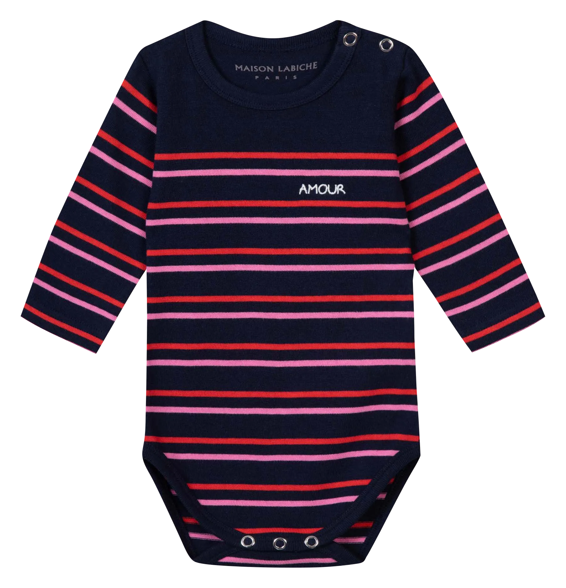 Body col rond "amour" rayé en coton bio Bleu MALO AMOUR