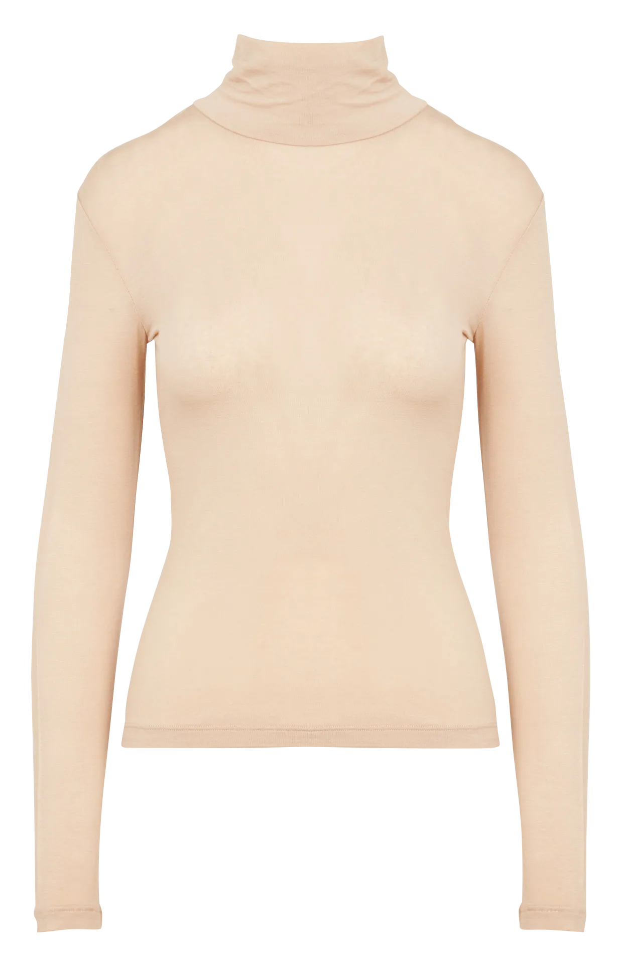 Tee-shirt droit col roulé à manches longues Beige