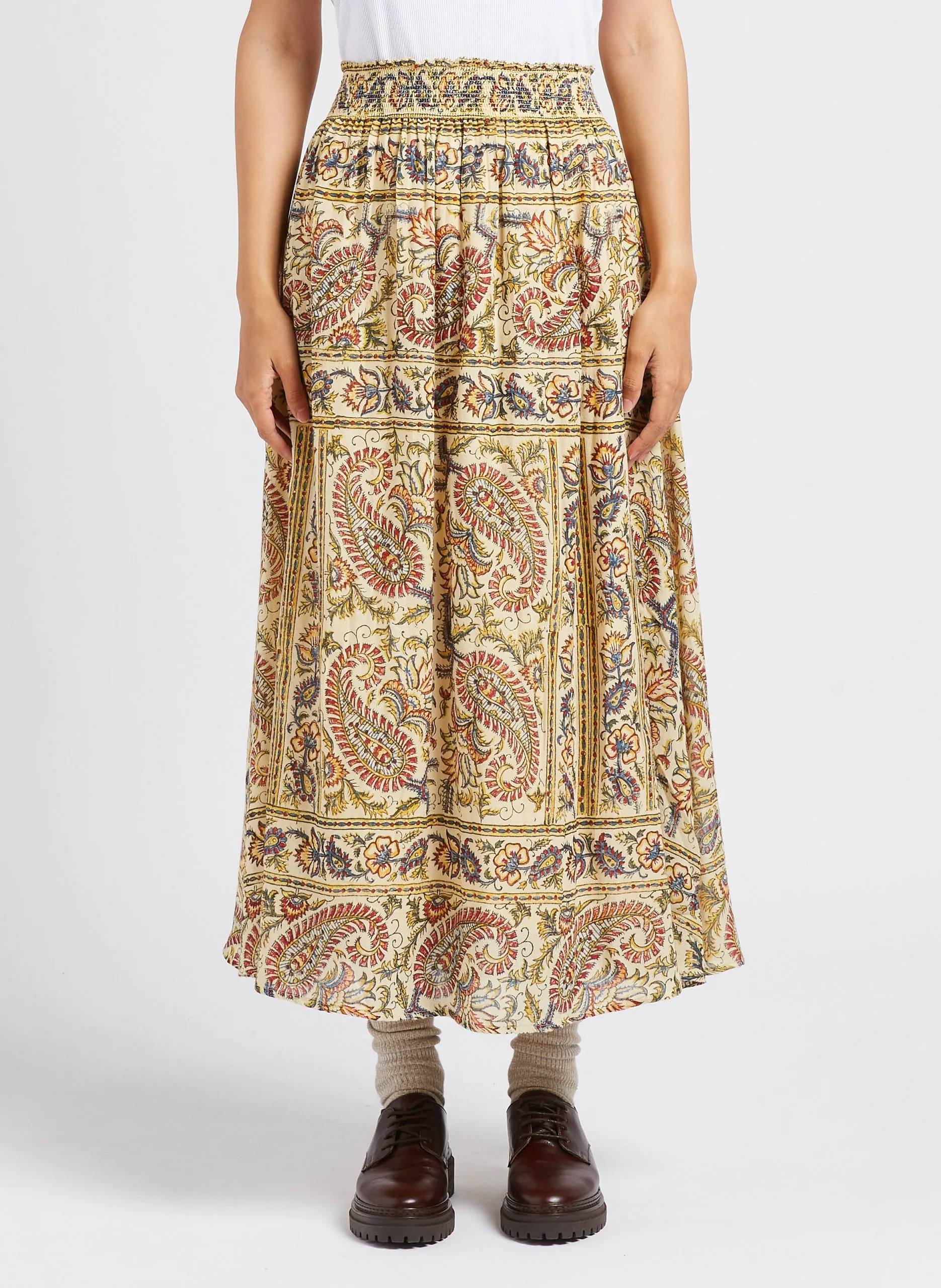 Jupe longue imprimée en coton Blanc DESIRE