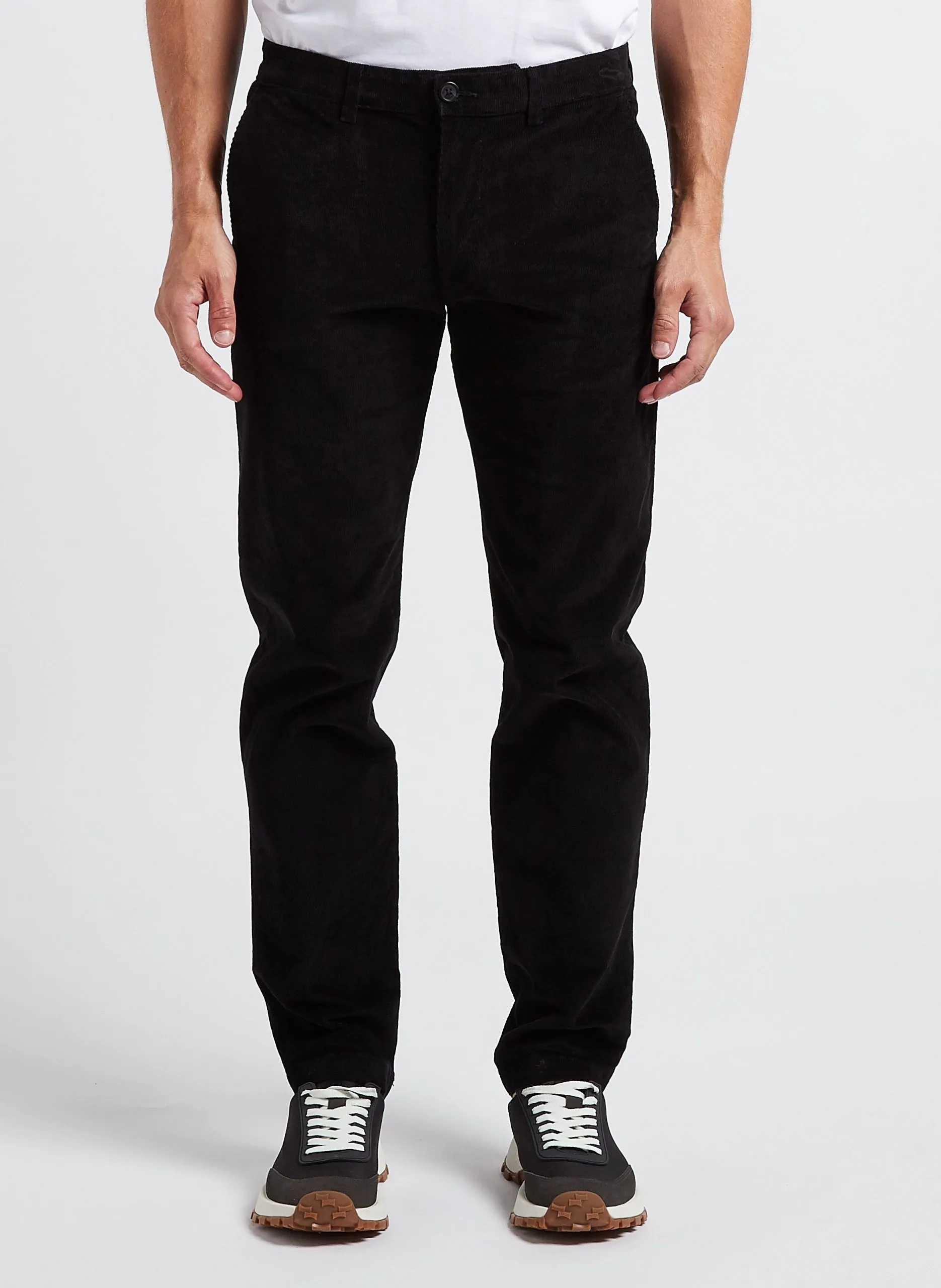 Pantalon droit en velours de coton bio mélangé Noir