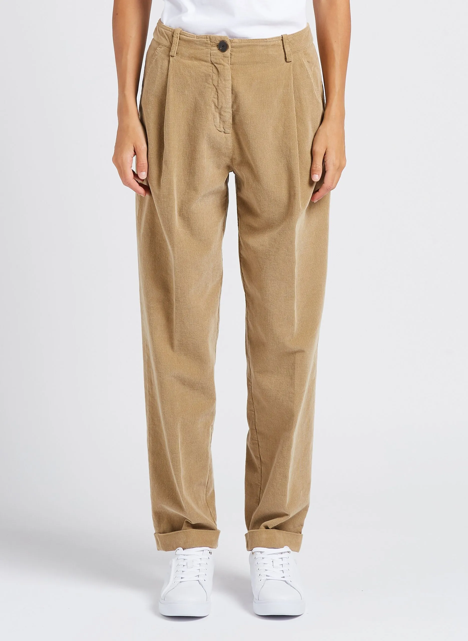 Pantalon carotte en coton de velours côtelé Marron