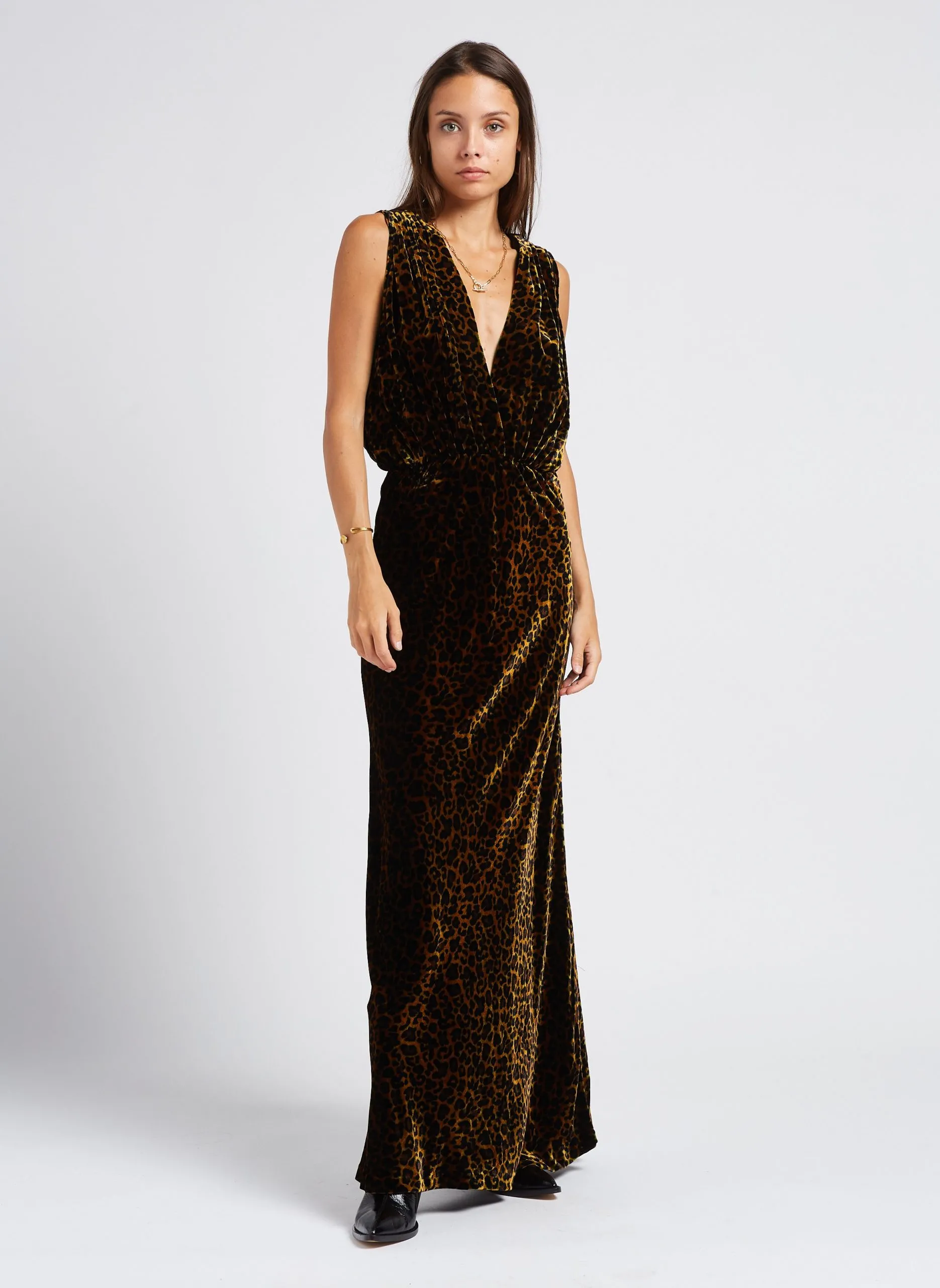 Robe longue imprimé leopard aspect en velours Multicolore TRAVIS