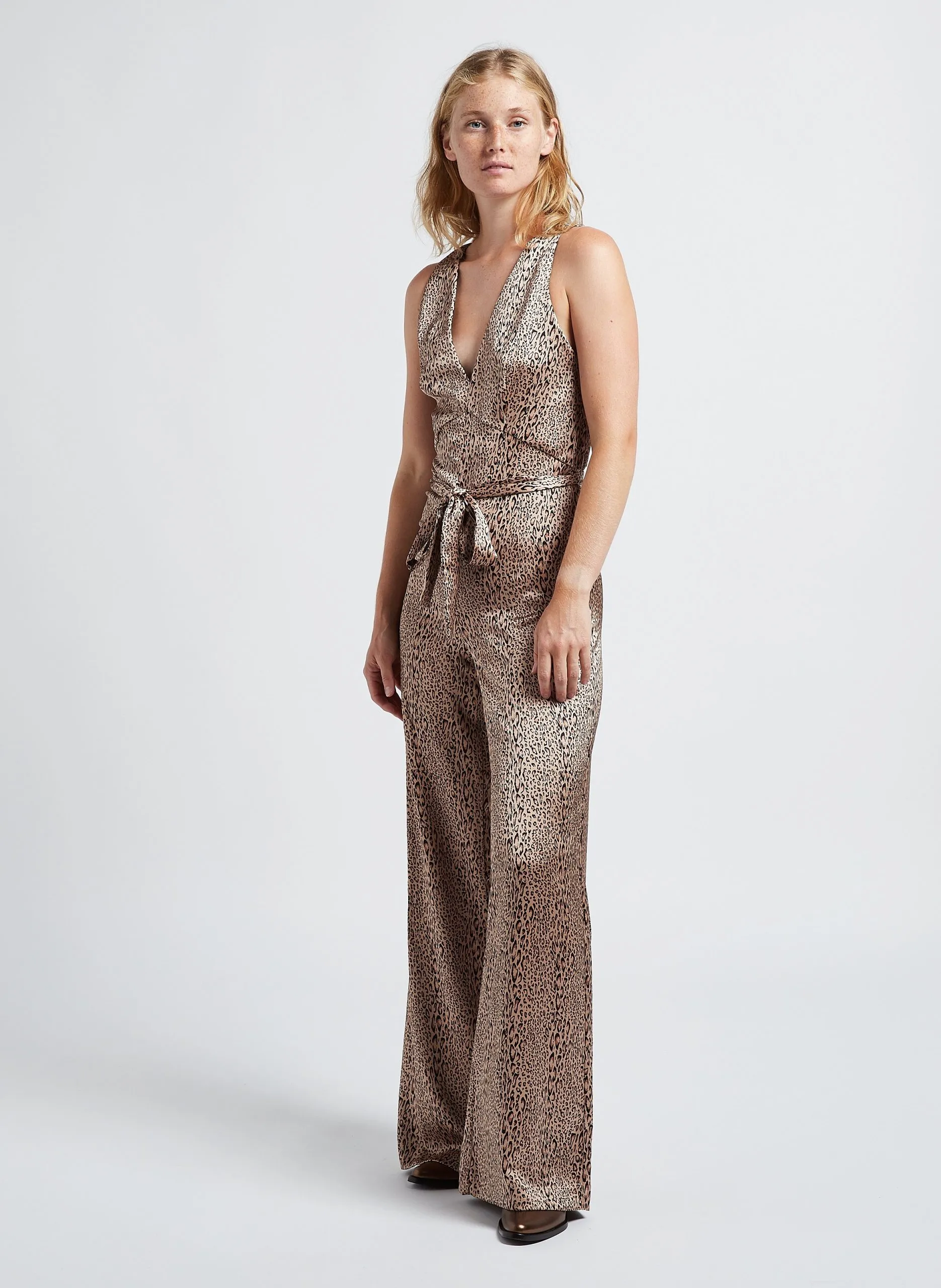 Combinaison col V imprimée Marron