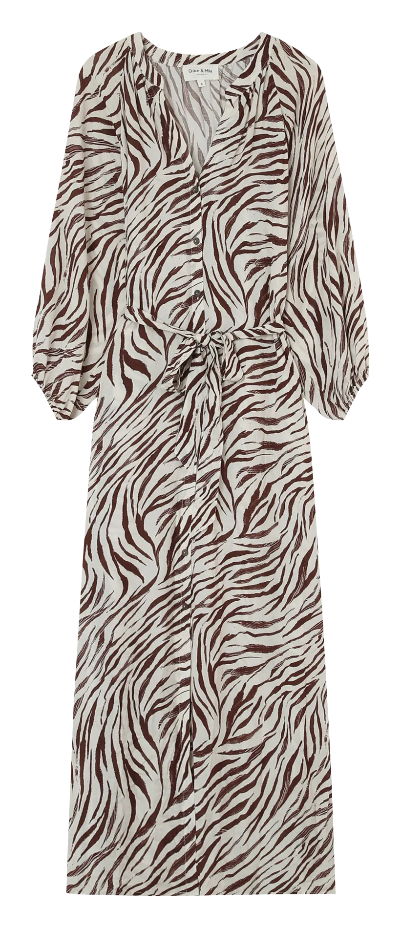 Robe longue coupe droite à col v Beige LEXI